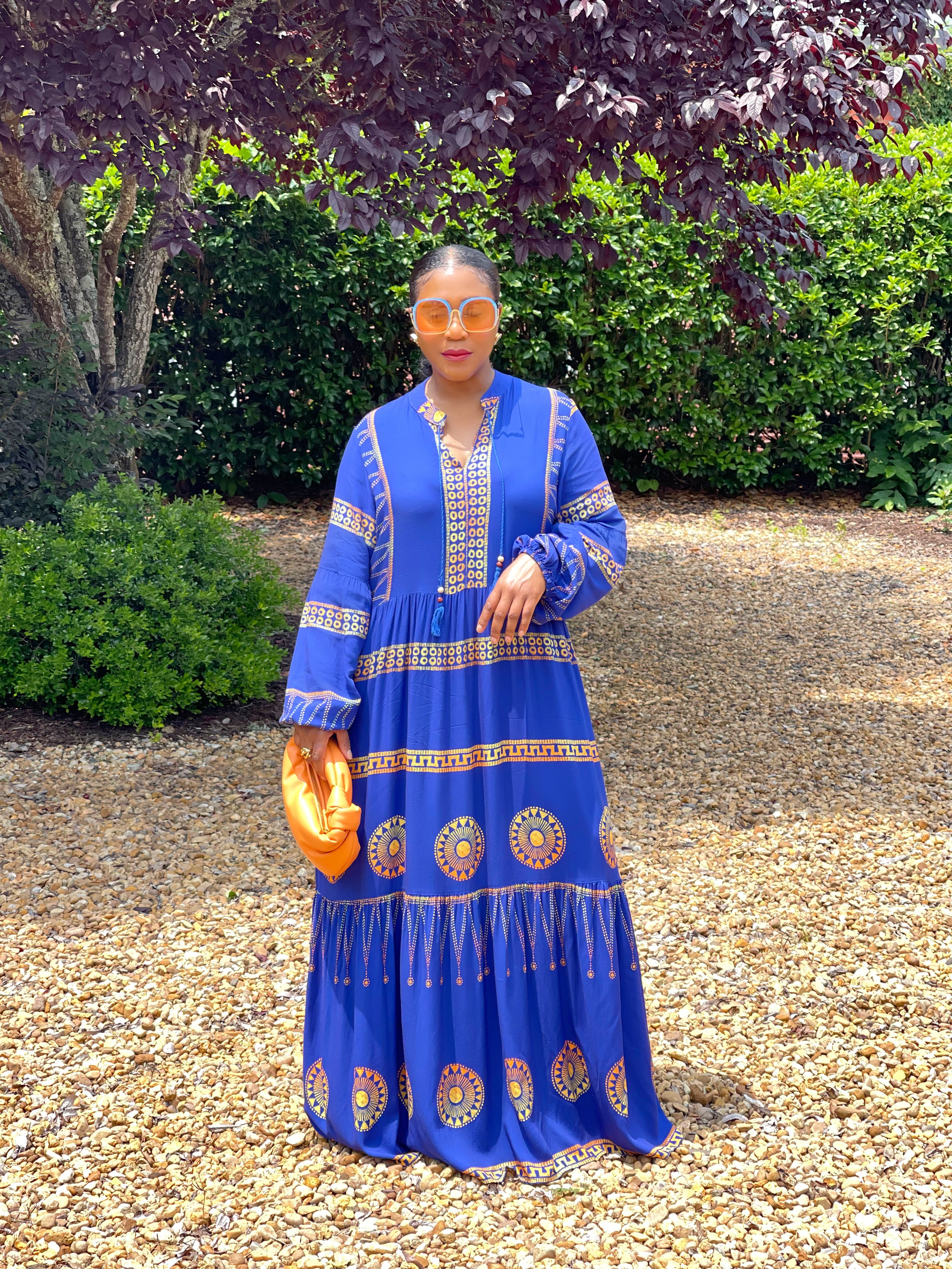 GOLDxTEAL stylish blue printed maxi dress.