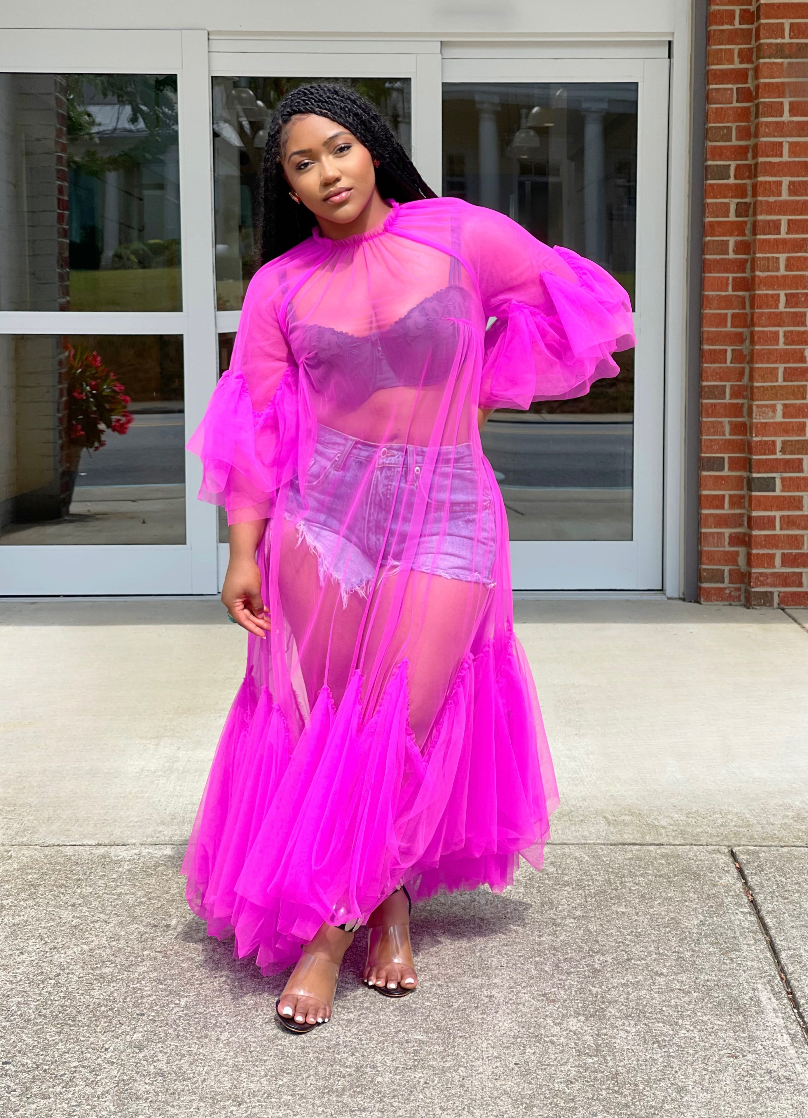 GOLDxTEAL gorgeous pink ruffle tulle dress.