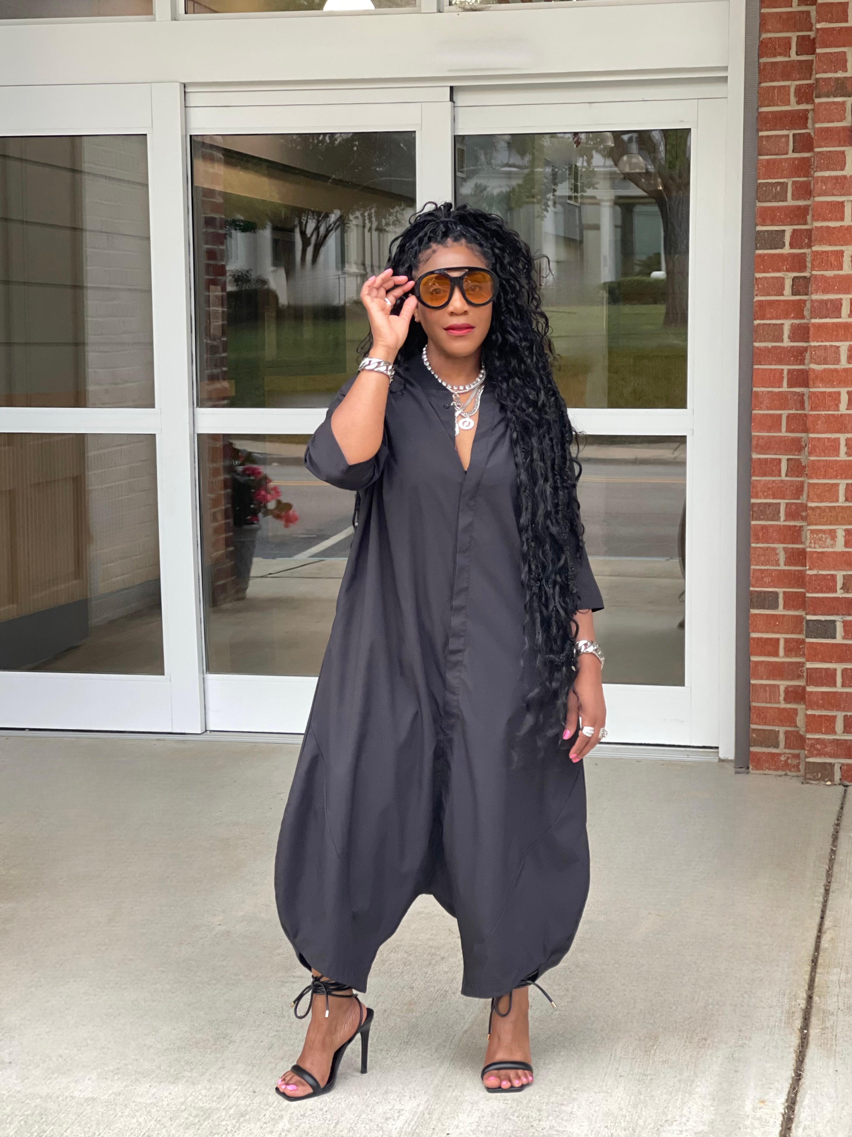 GOLDxTEAL stylish and comfy black oversized jumpsuit.