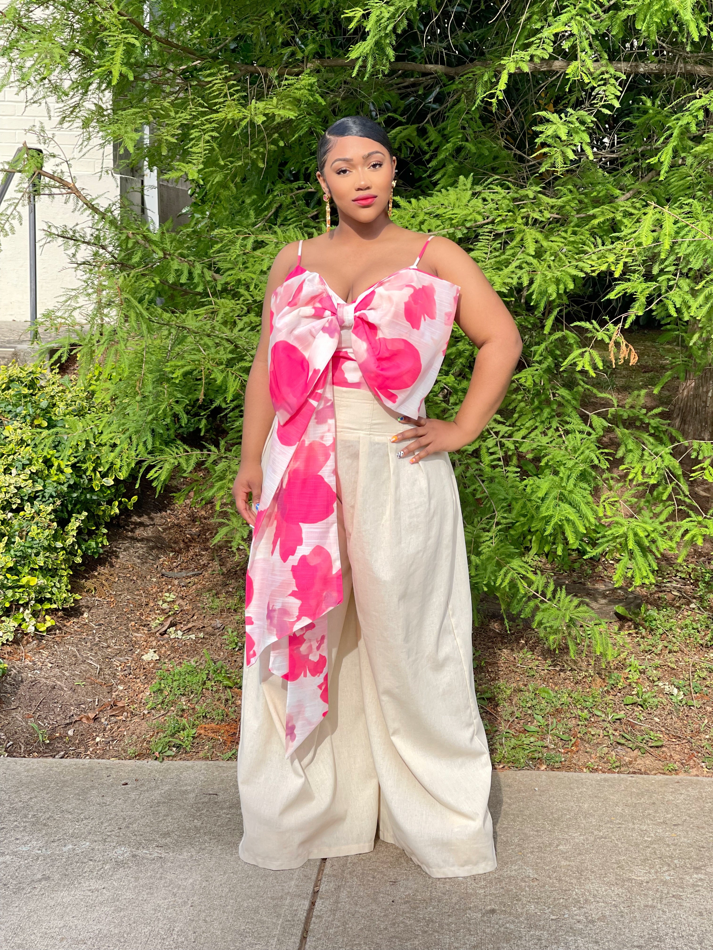 GOLDxTEAL gorgeous floral print bow crop top.