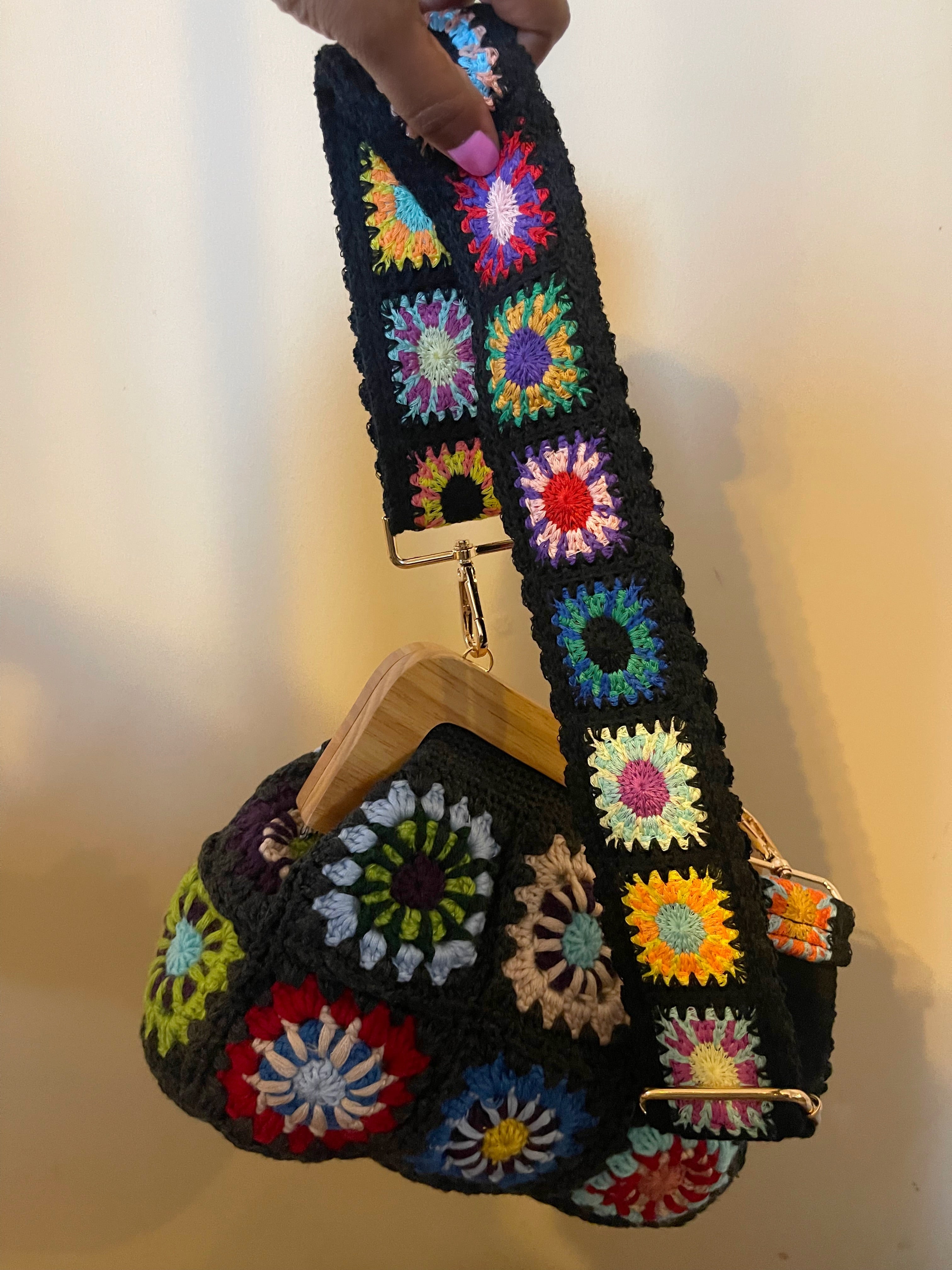 GOLDxTEAL stunning crochet knitted clutch with crochet detachable strap.