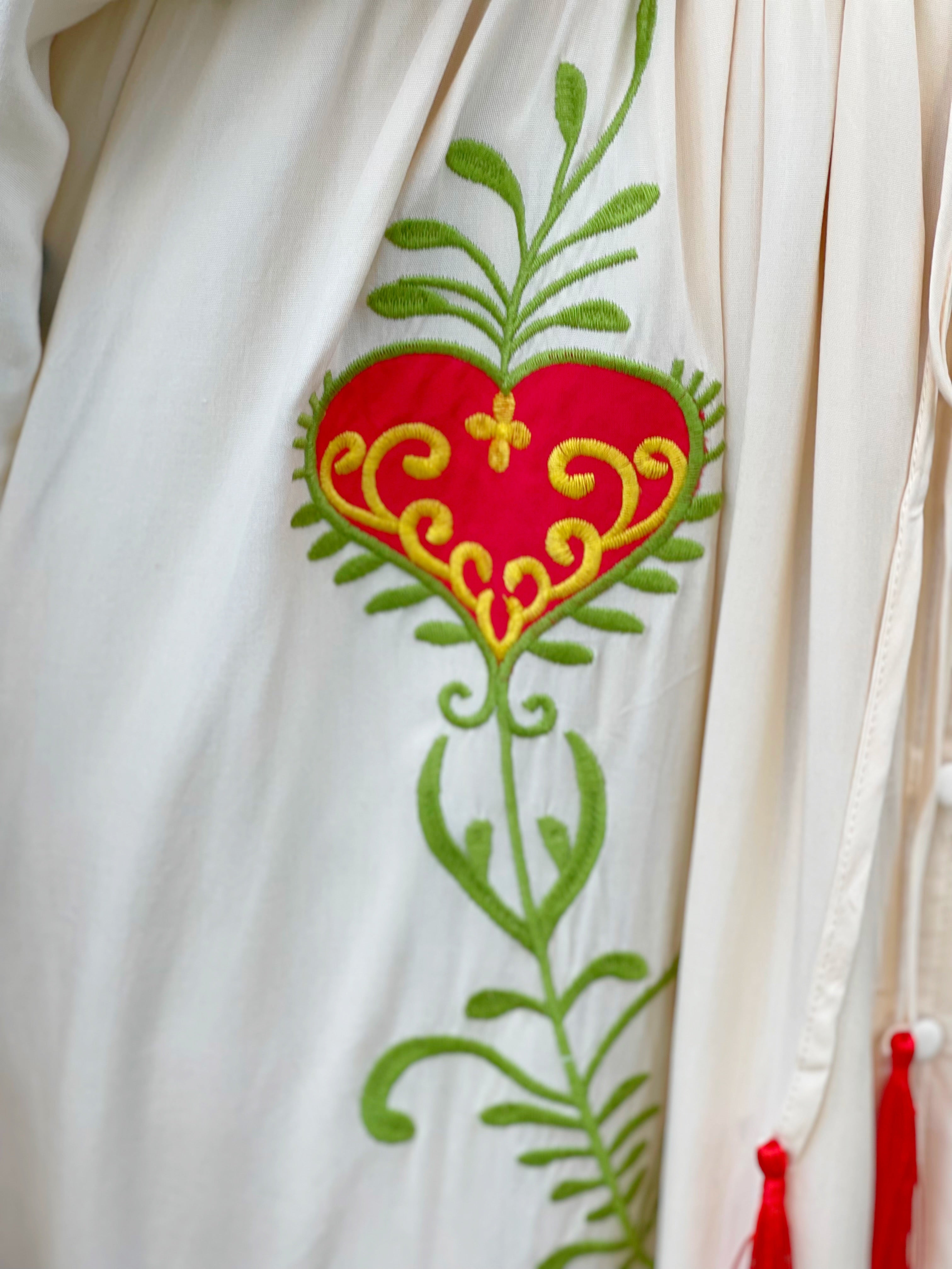 GOLDxTEAL gorgeous colorful embroidered dress with kimono style sleeves.