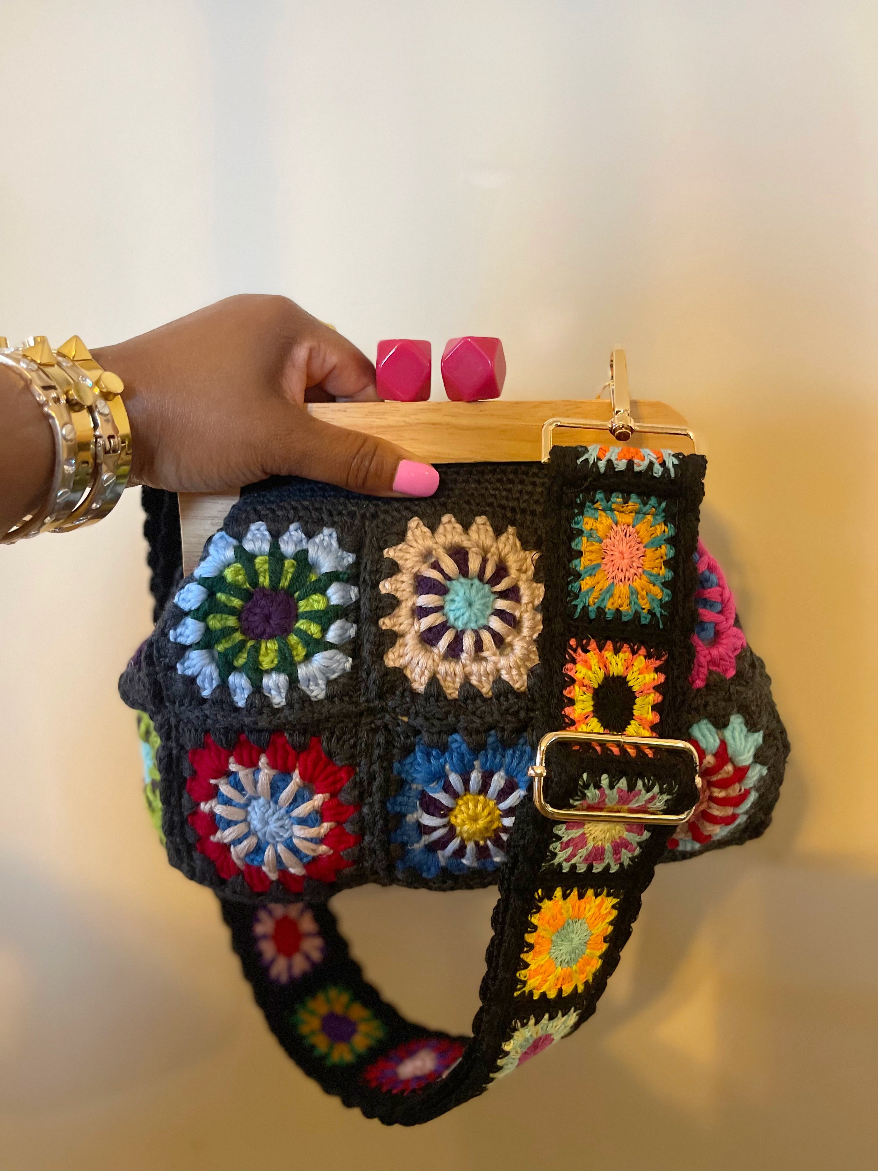 GOLDxTEAL stunning crochet knitted clutch with crochet detachable strap.