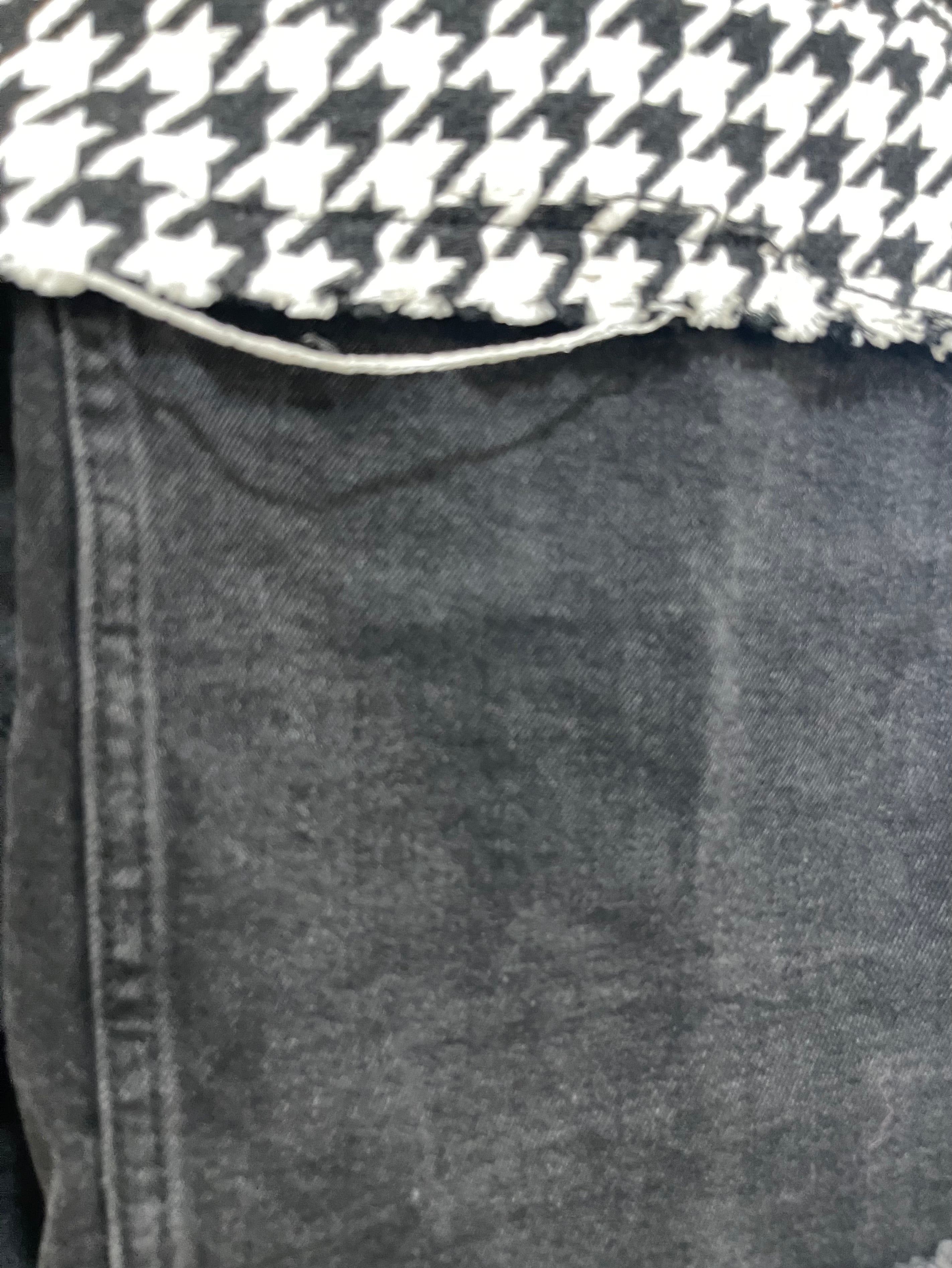 GOLDxTEAL charcoal denim houndstooth crop jacket.