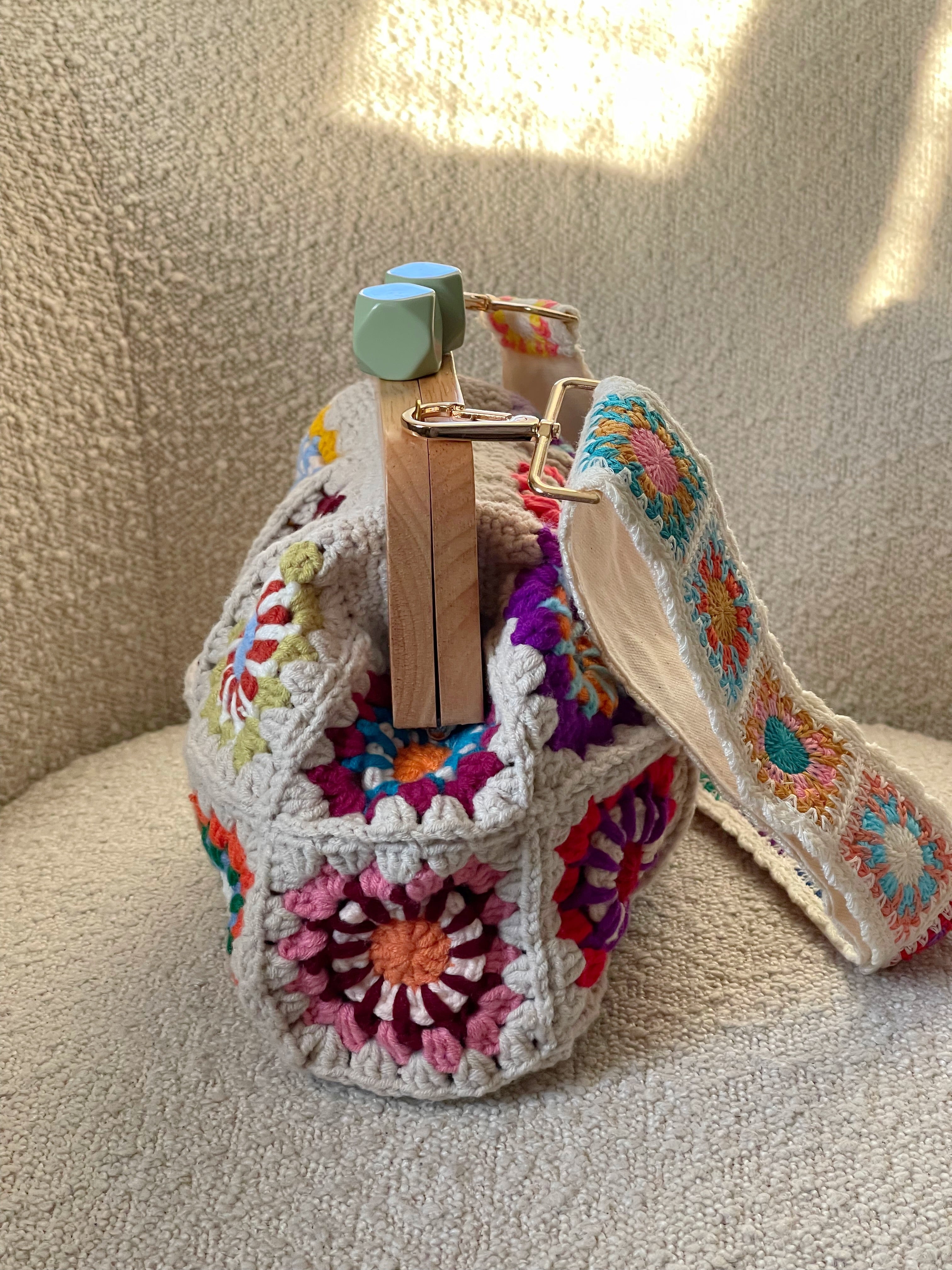 GOLDxTEAL stunning crochet knitted clutch with adjustable shoulder strap.