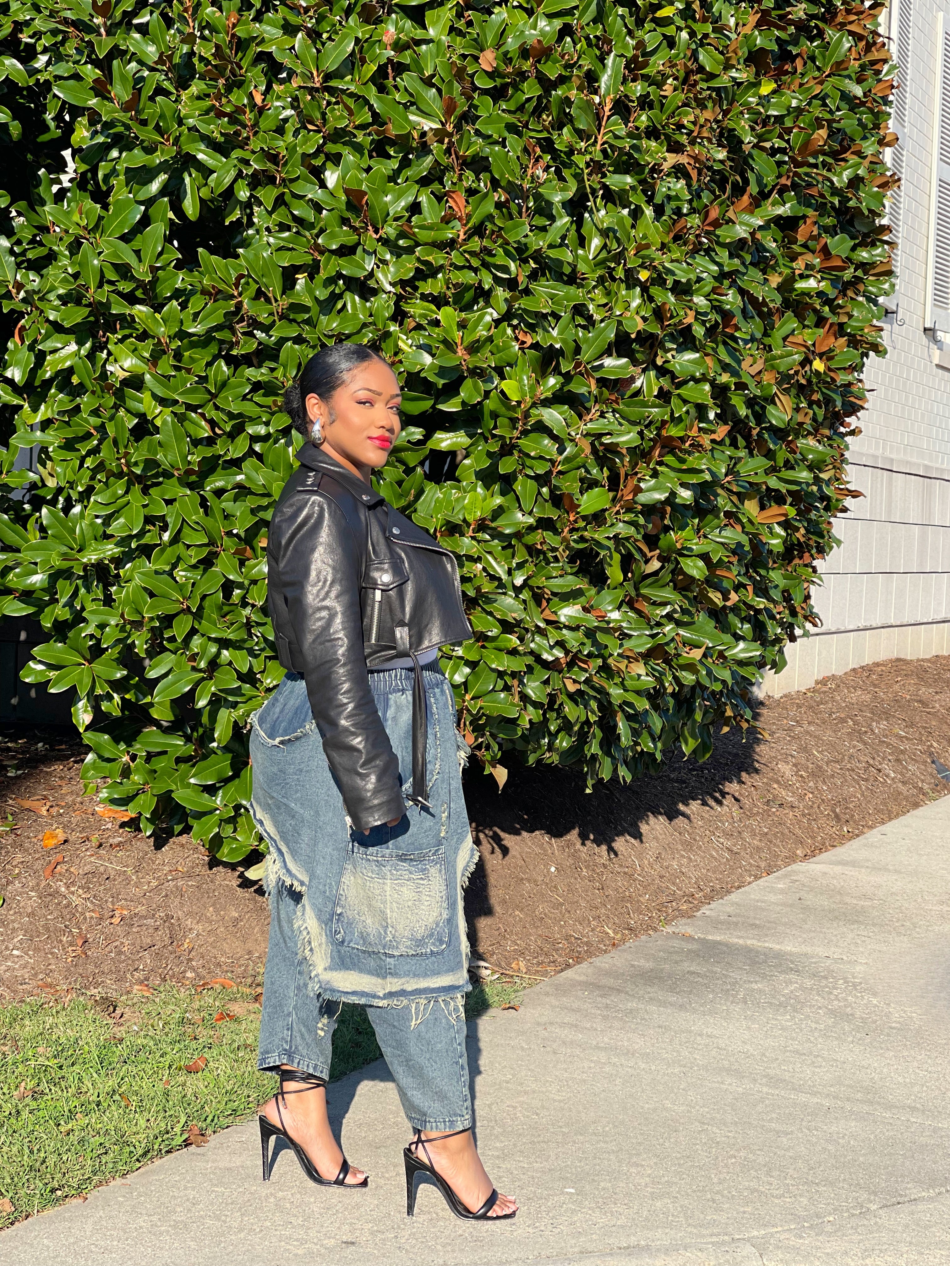 GOLDxTEAL distressed drop slouch jeans.