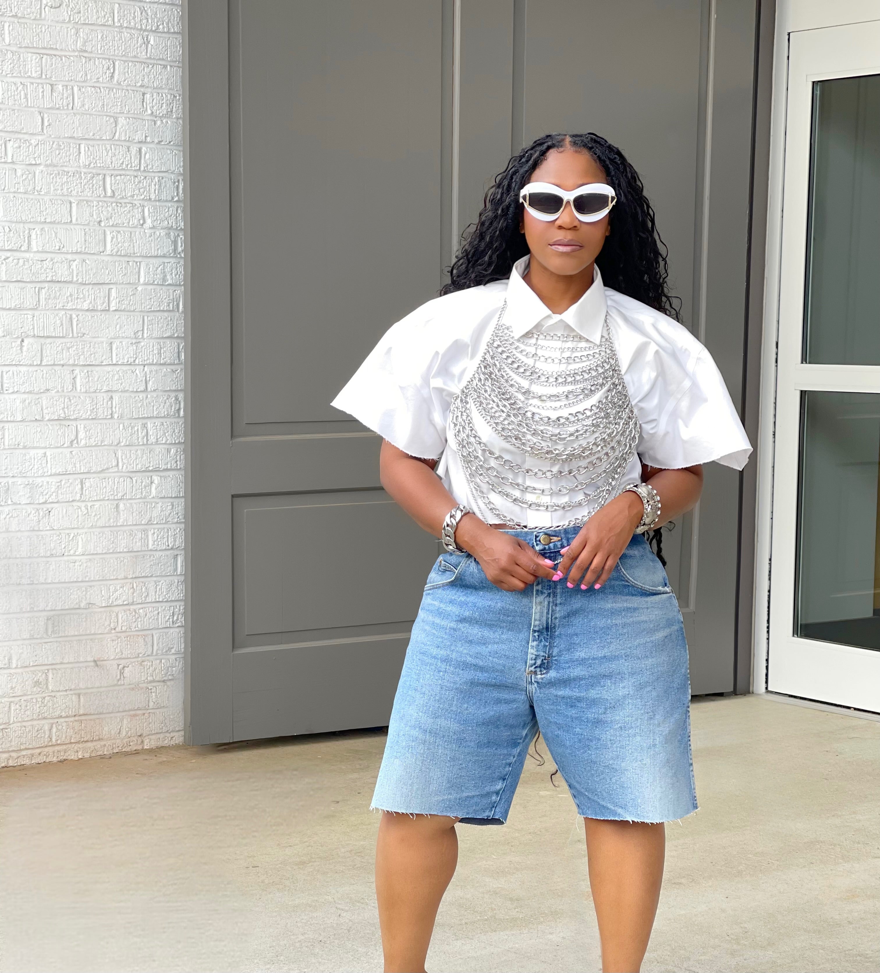 GOLDxTEAL silver tone chain top.