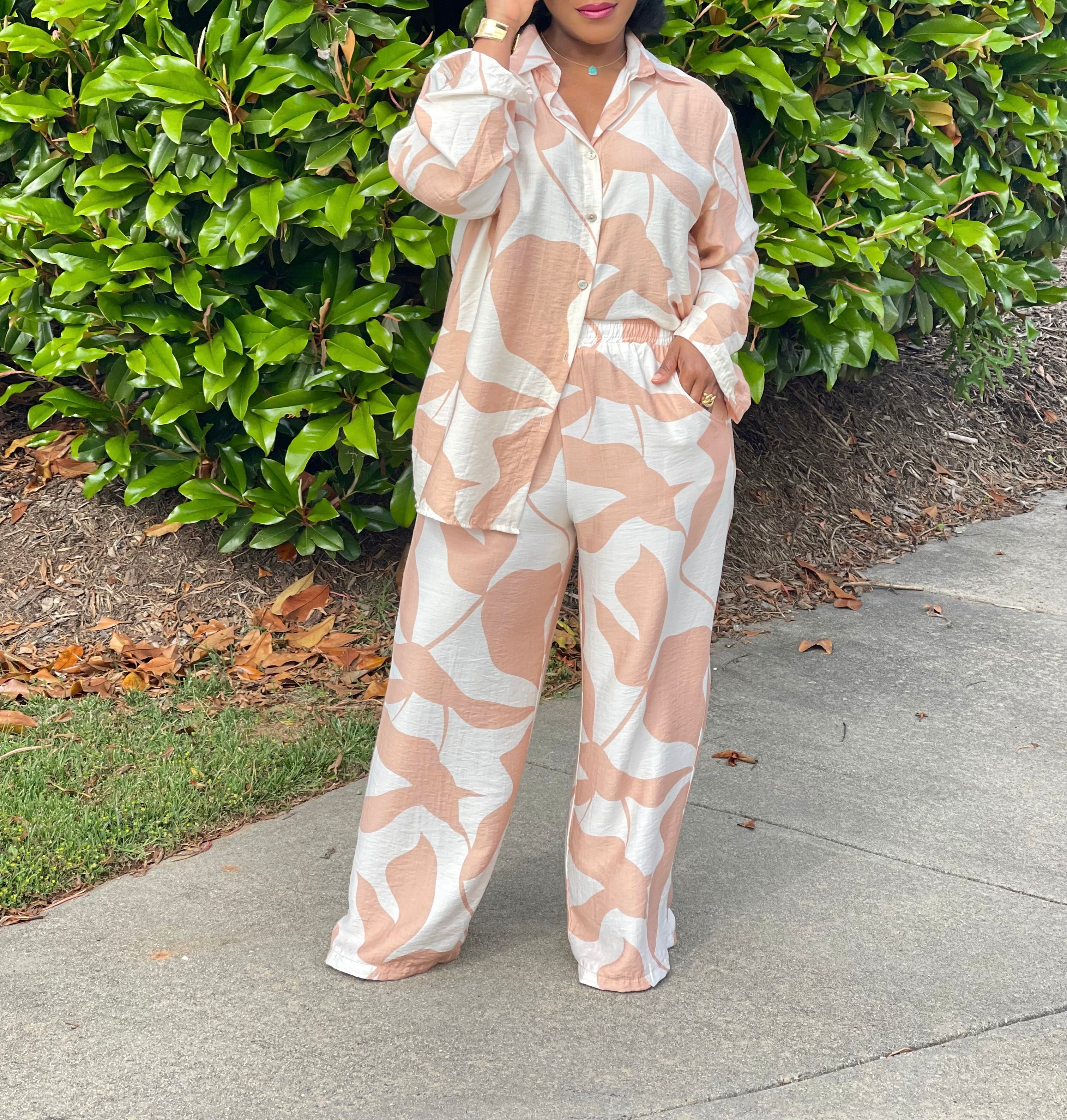 GOLDxTEAL stylish printed wide leg pant set.