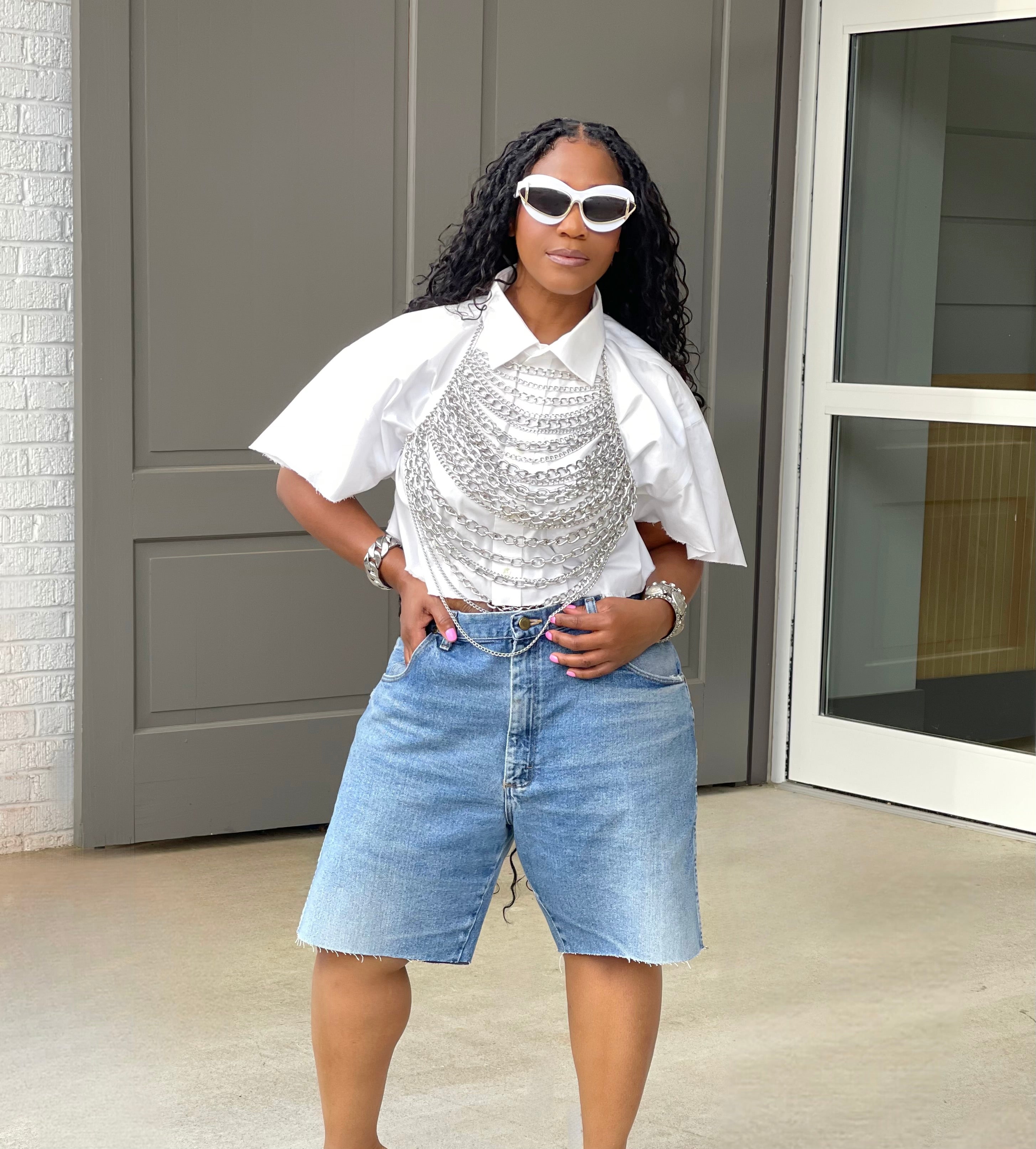 GOLDxTEAL silver tone chain top.