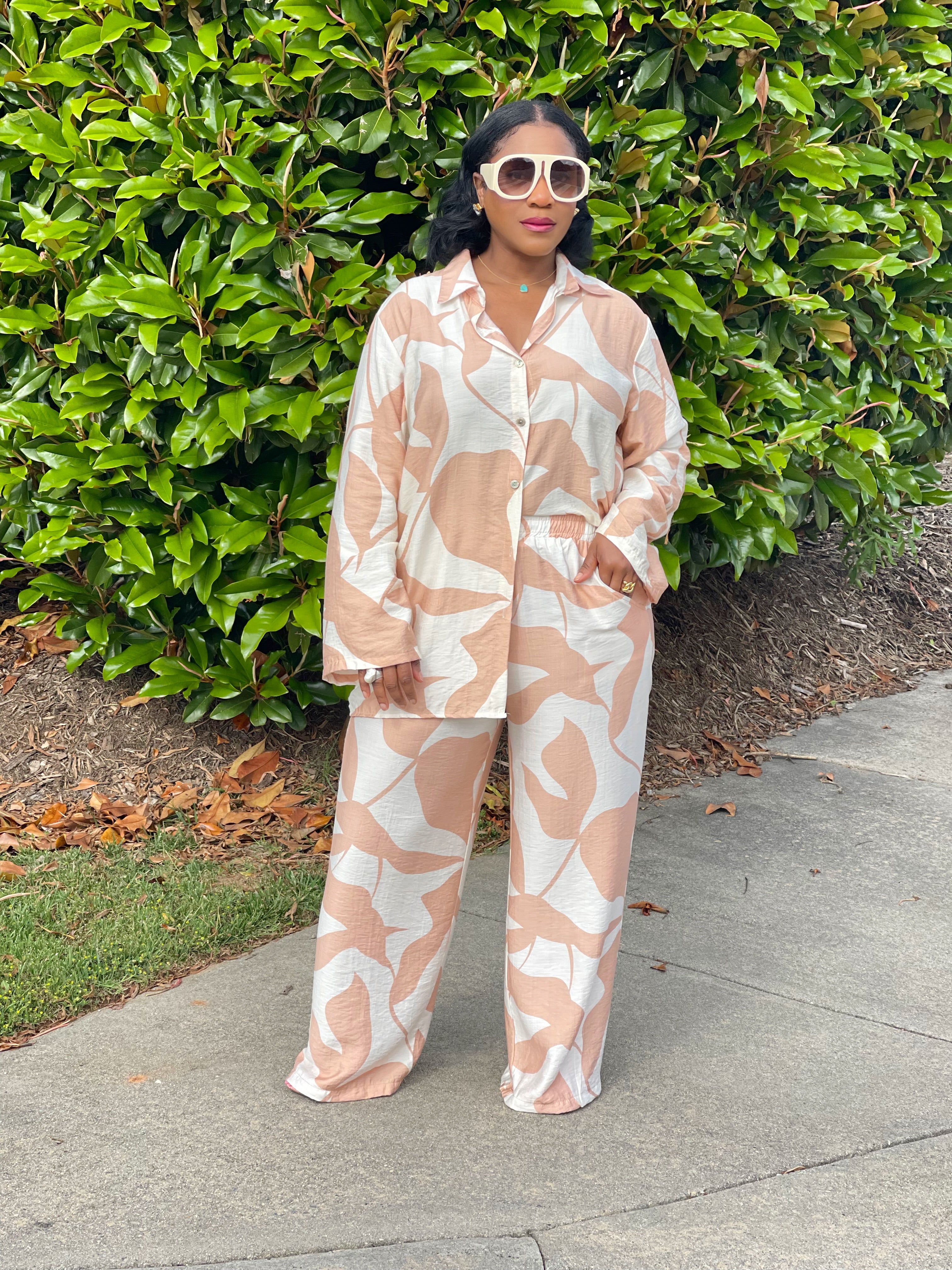 GOLDxTEAL stylish printed wide leg pant set.