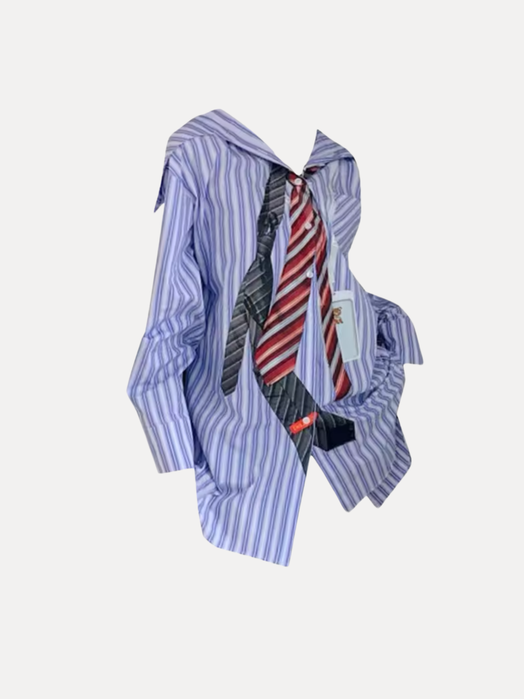 GOLDxTEAL blue and white pinstripe shirt with printed neck ties.