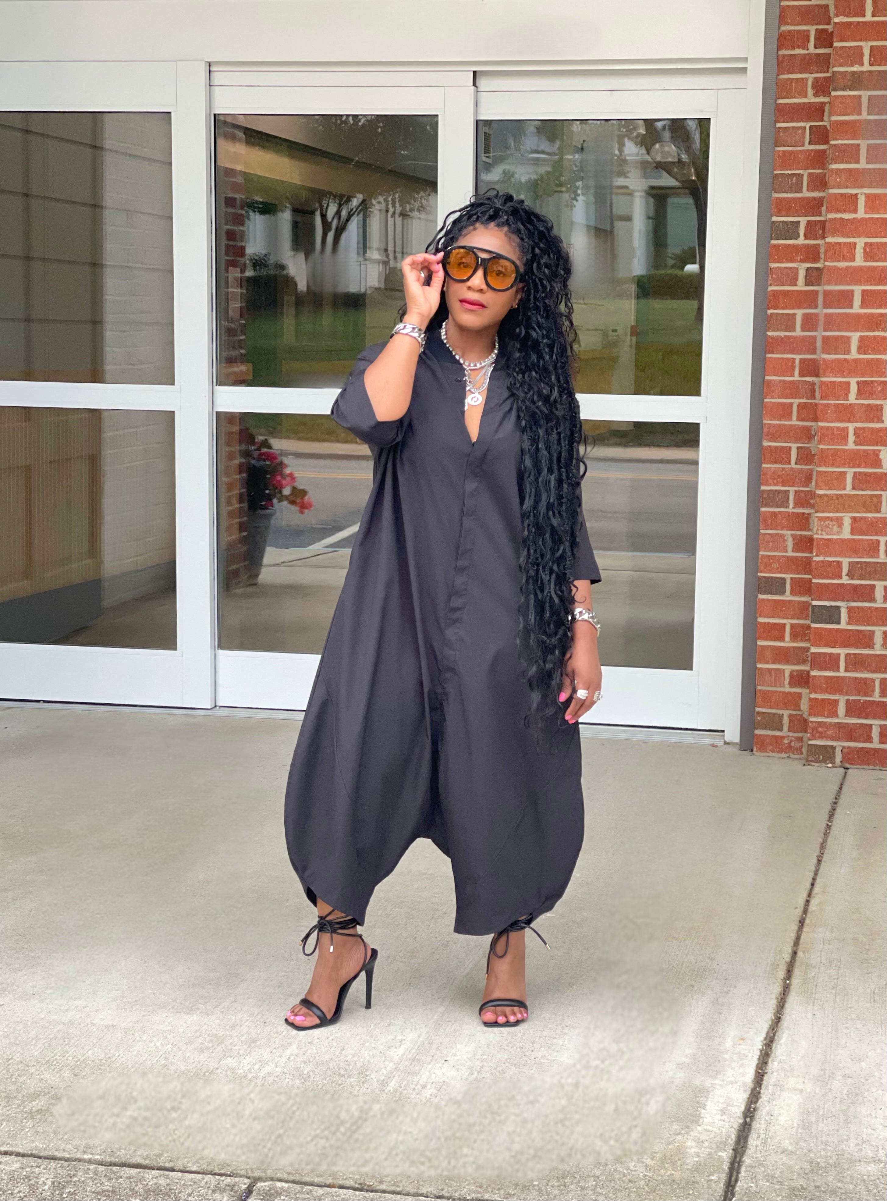 GOLDxTEAL stylish and comfy black oversized jumpsuit.