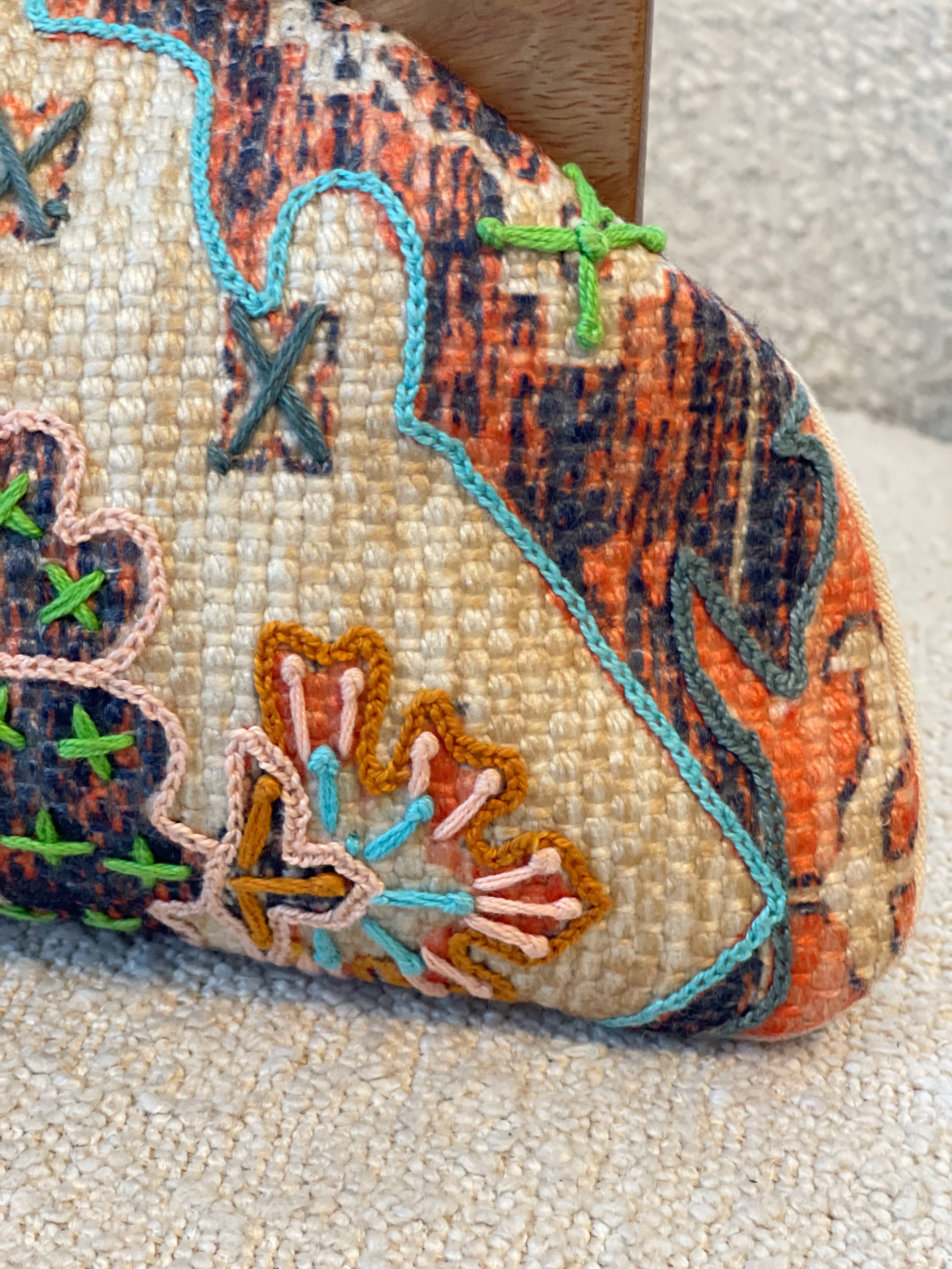 GOLDxTEAL gorgeous handmade embroidered clutch with wooden handle.