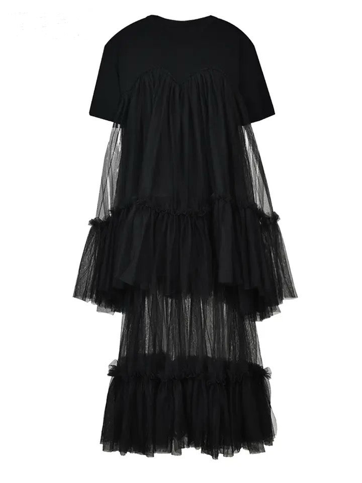 GOLDxTEAL Black Tulle T-shirt Dress.