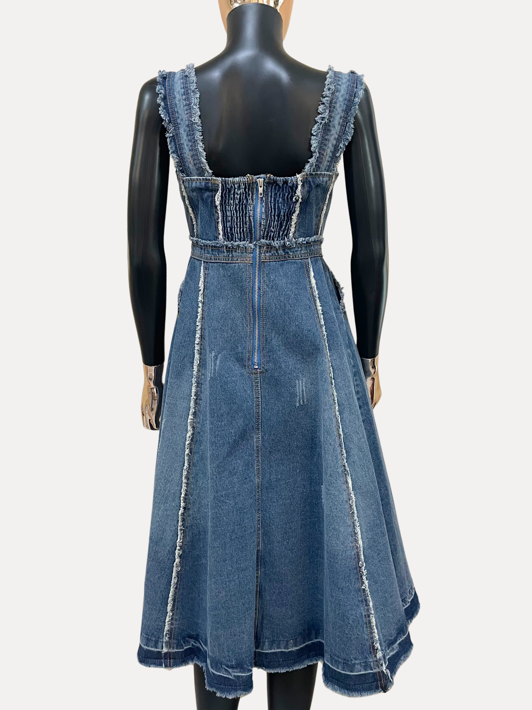 GOLDxTEAL gorgeous denim embroidered midi dress.