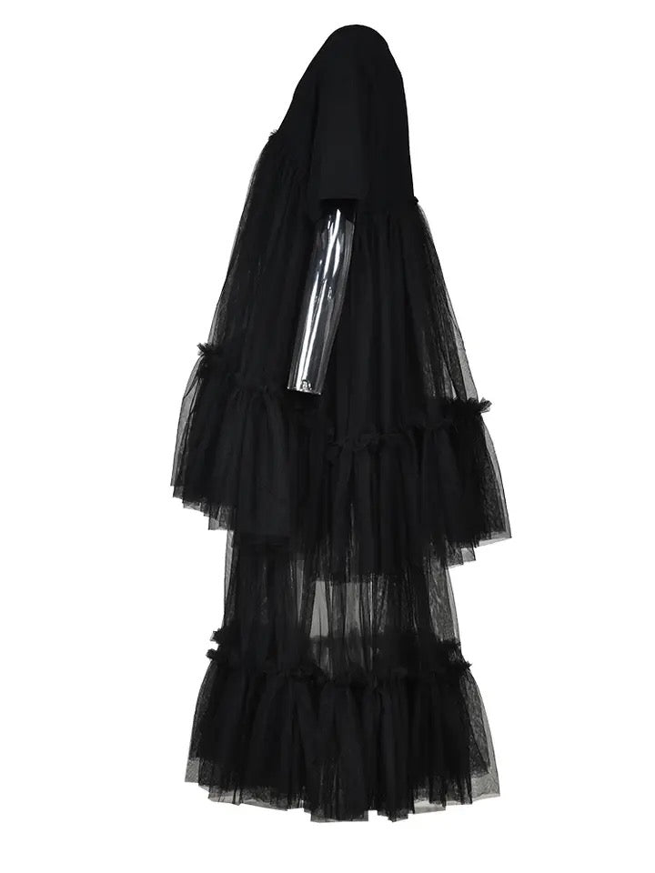 GOLDxTEAL Black Tulle T-shirt Dress.