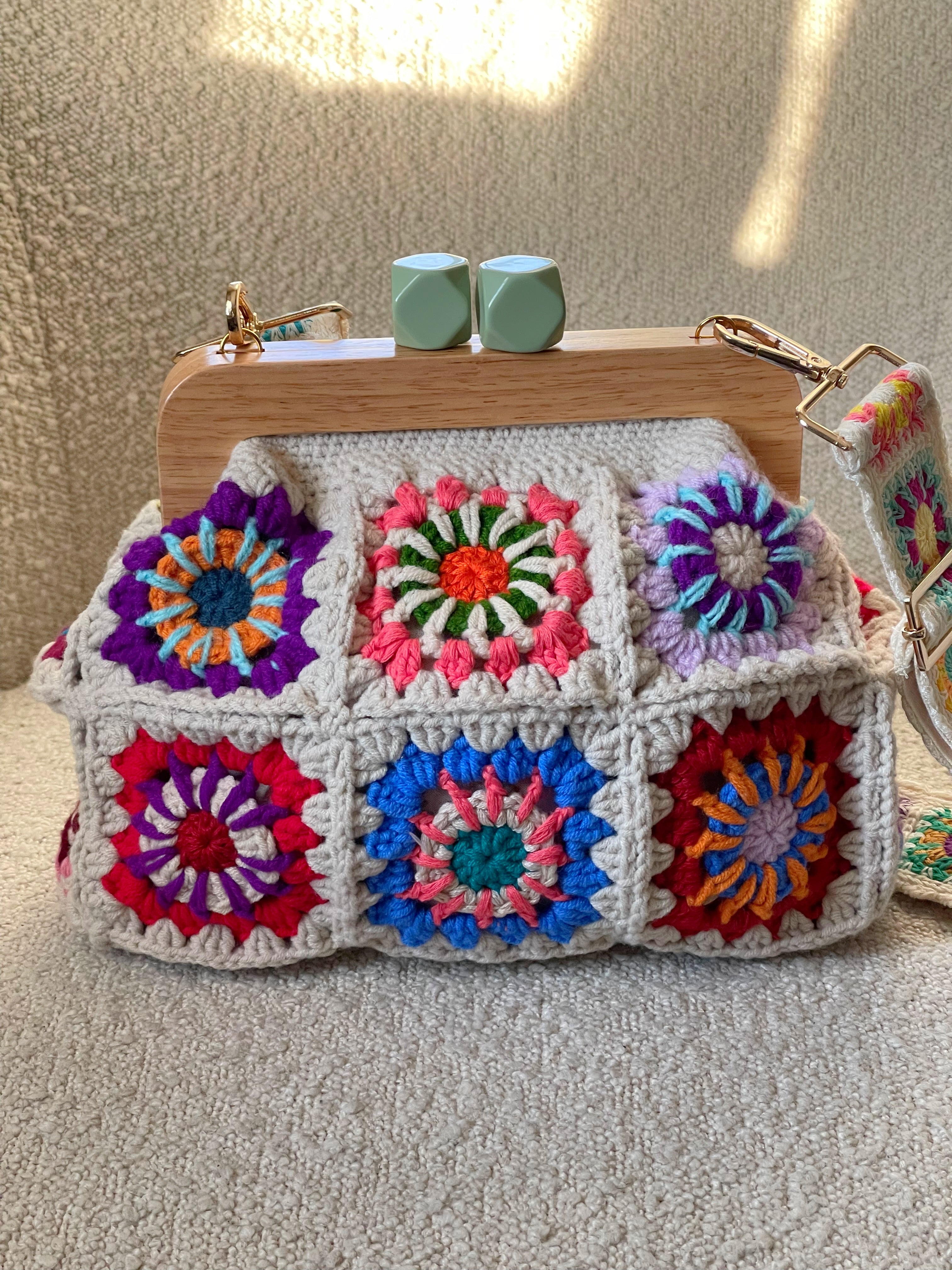 GOLDxTEAL stunning crochet knitted clutch with adjustable shoulder strap.