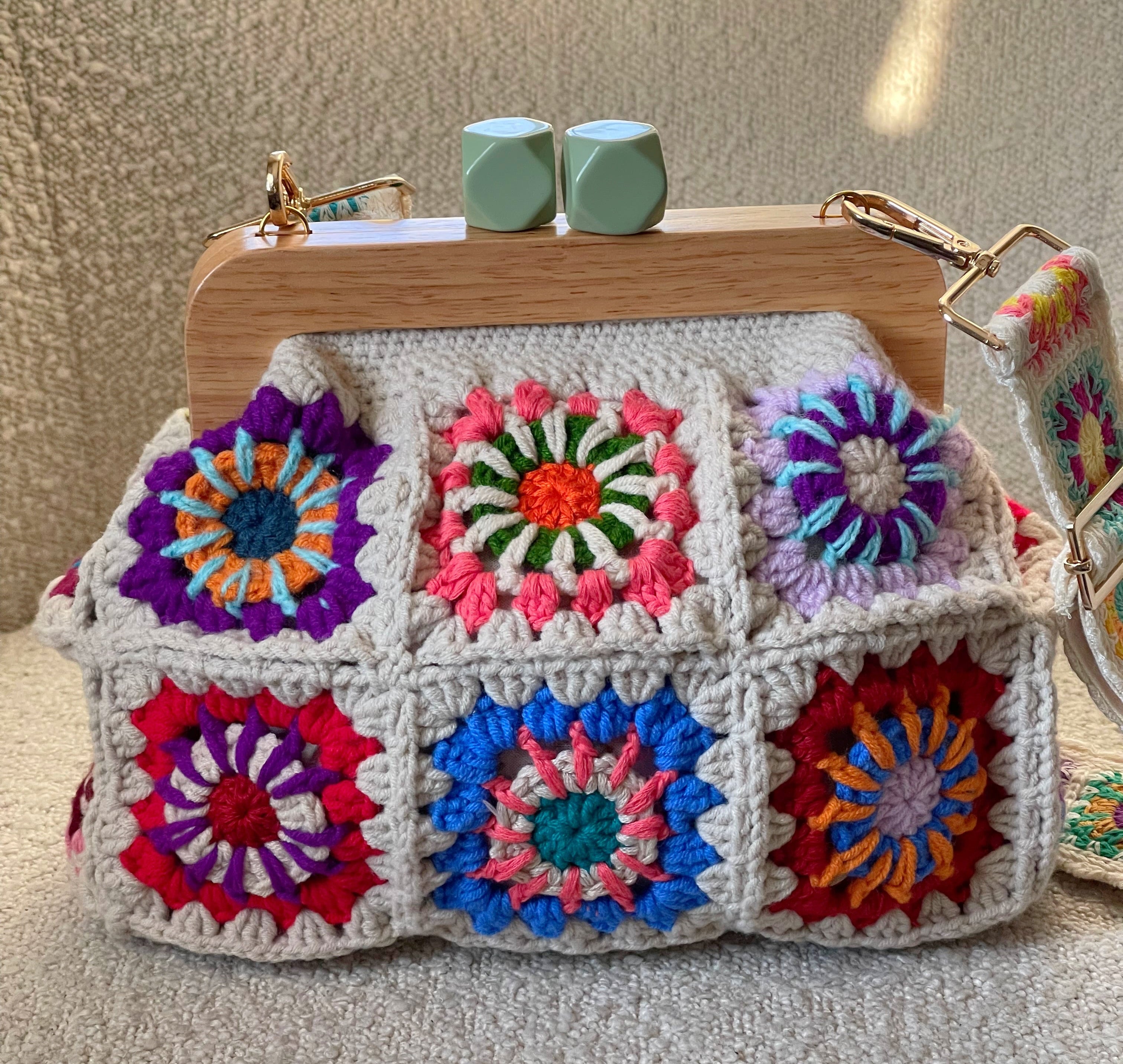 GOLDxTEAL stunning crochet knitted clutch with adjustable shoulder strap.