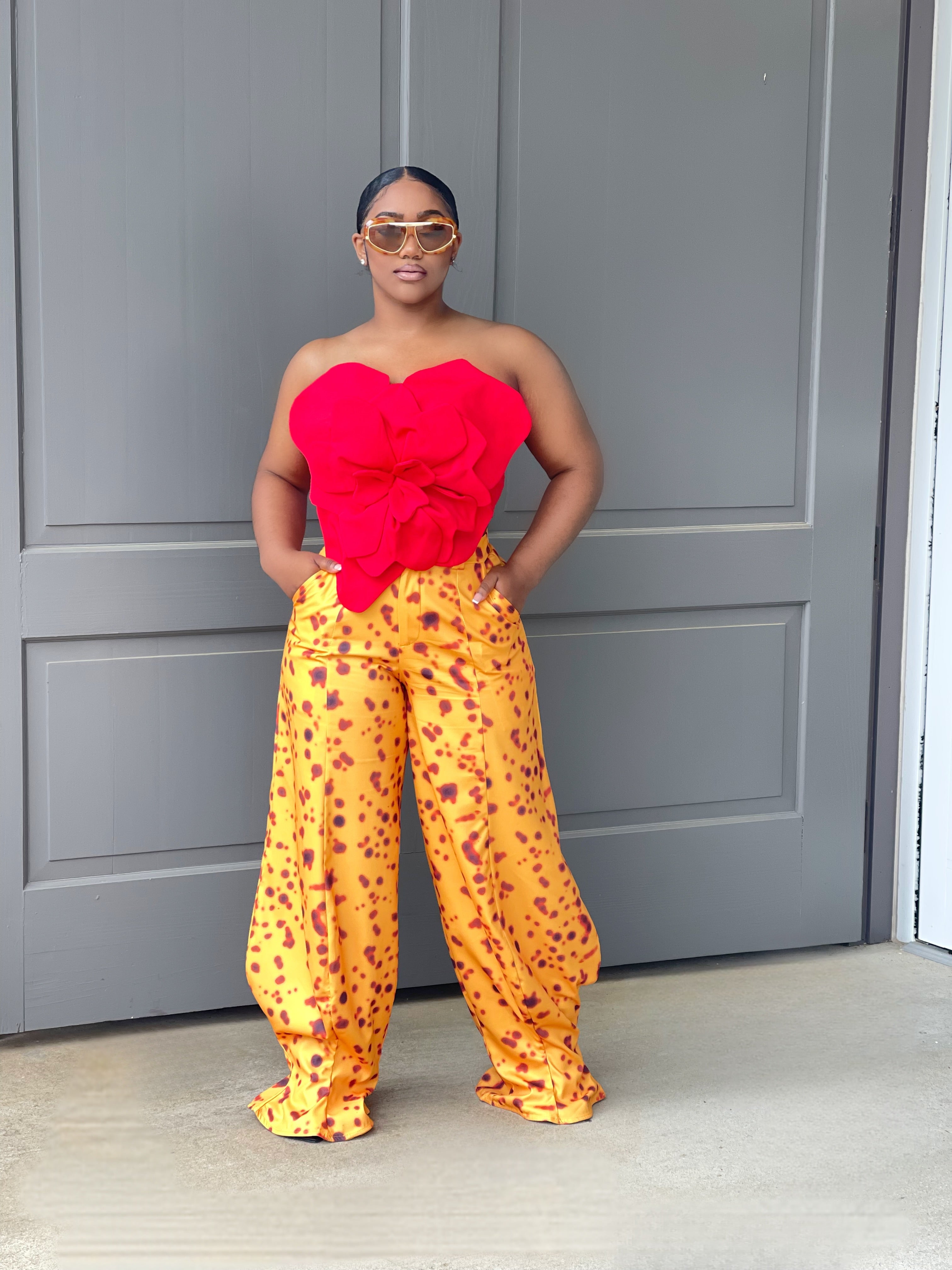 GOLDxTEAL red floral crop top.