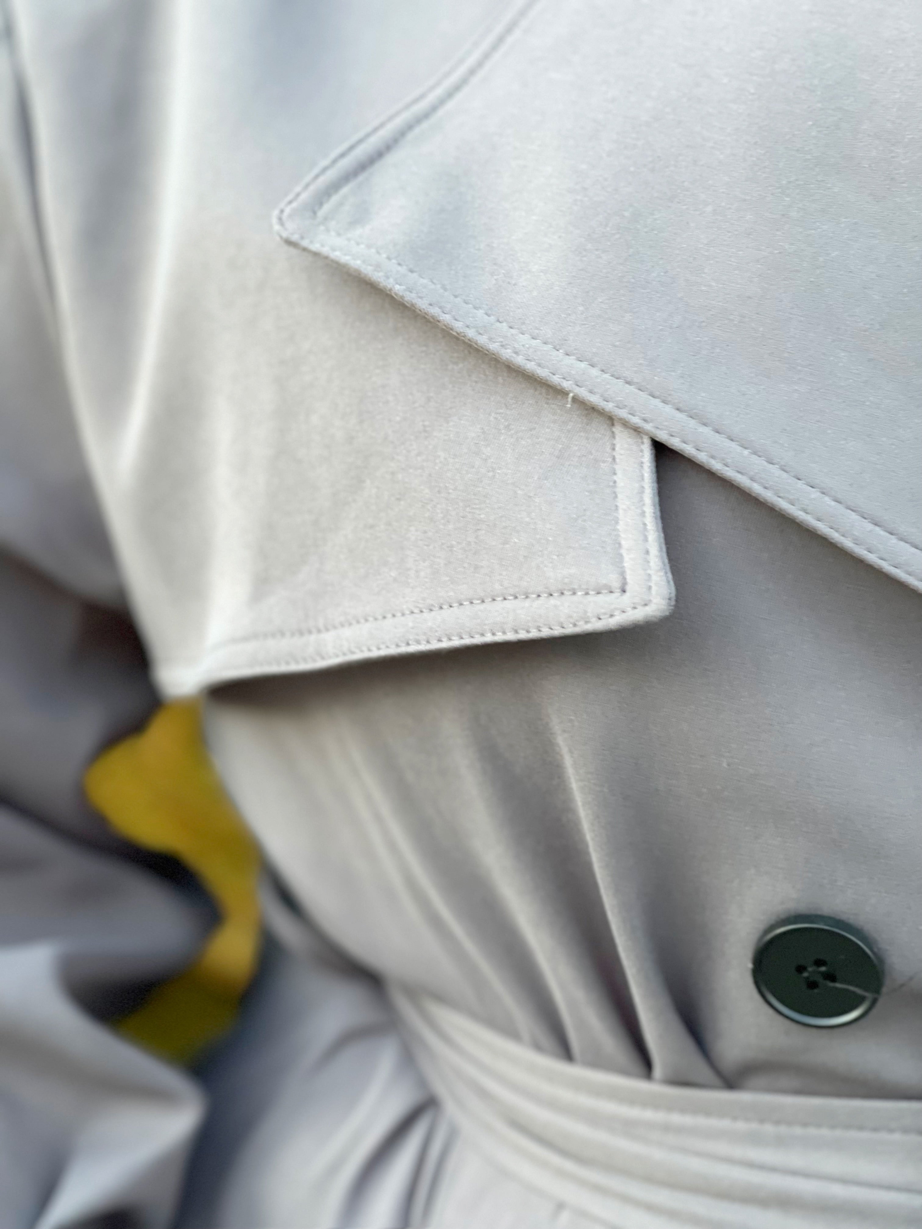 GOLDxTEAL designer gray trench coat.