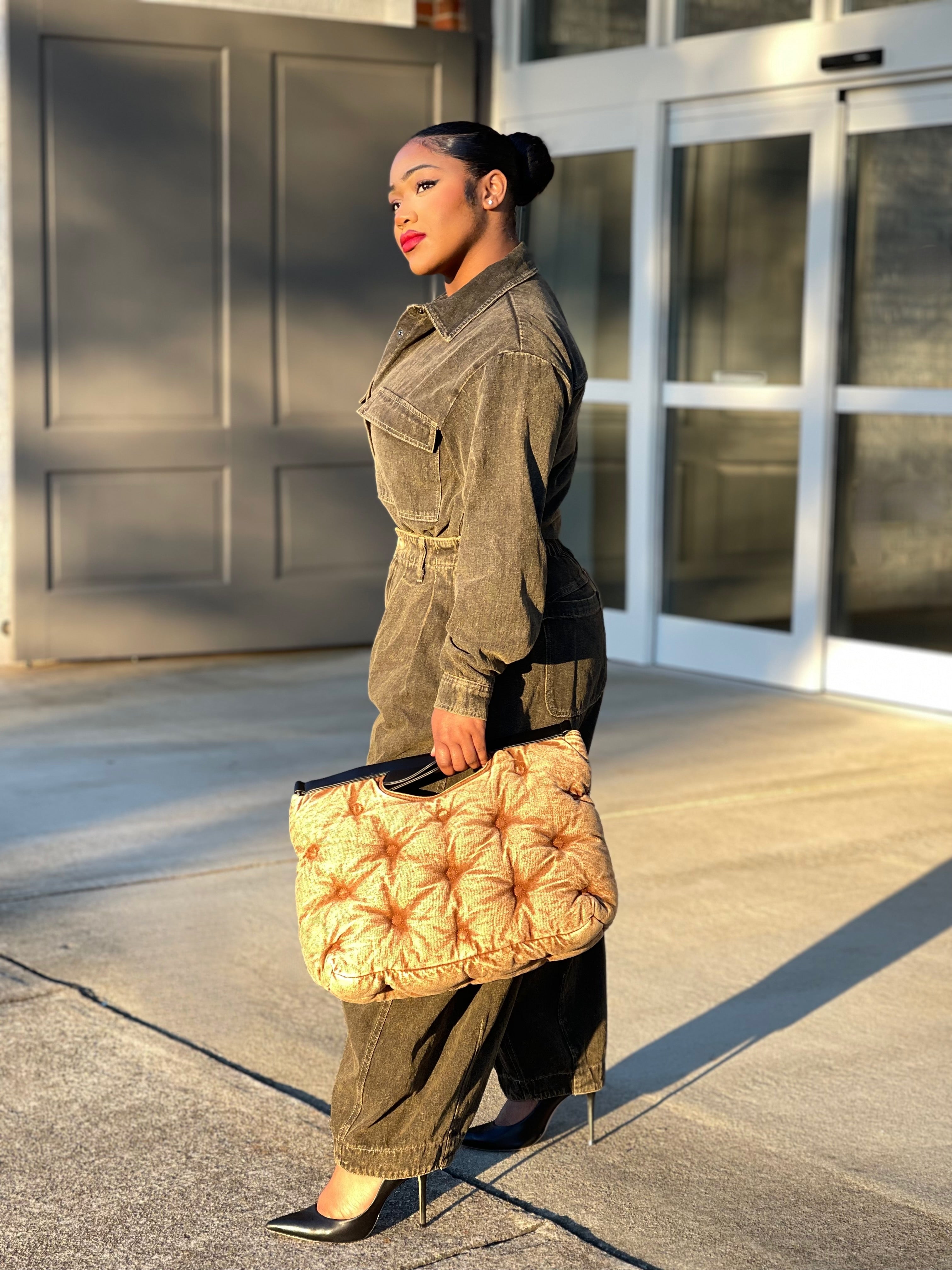 GOLDxTEAL stylish gray denim tapered pants.