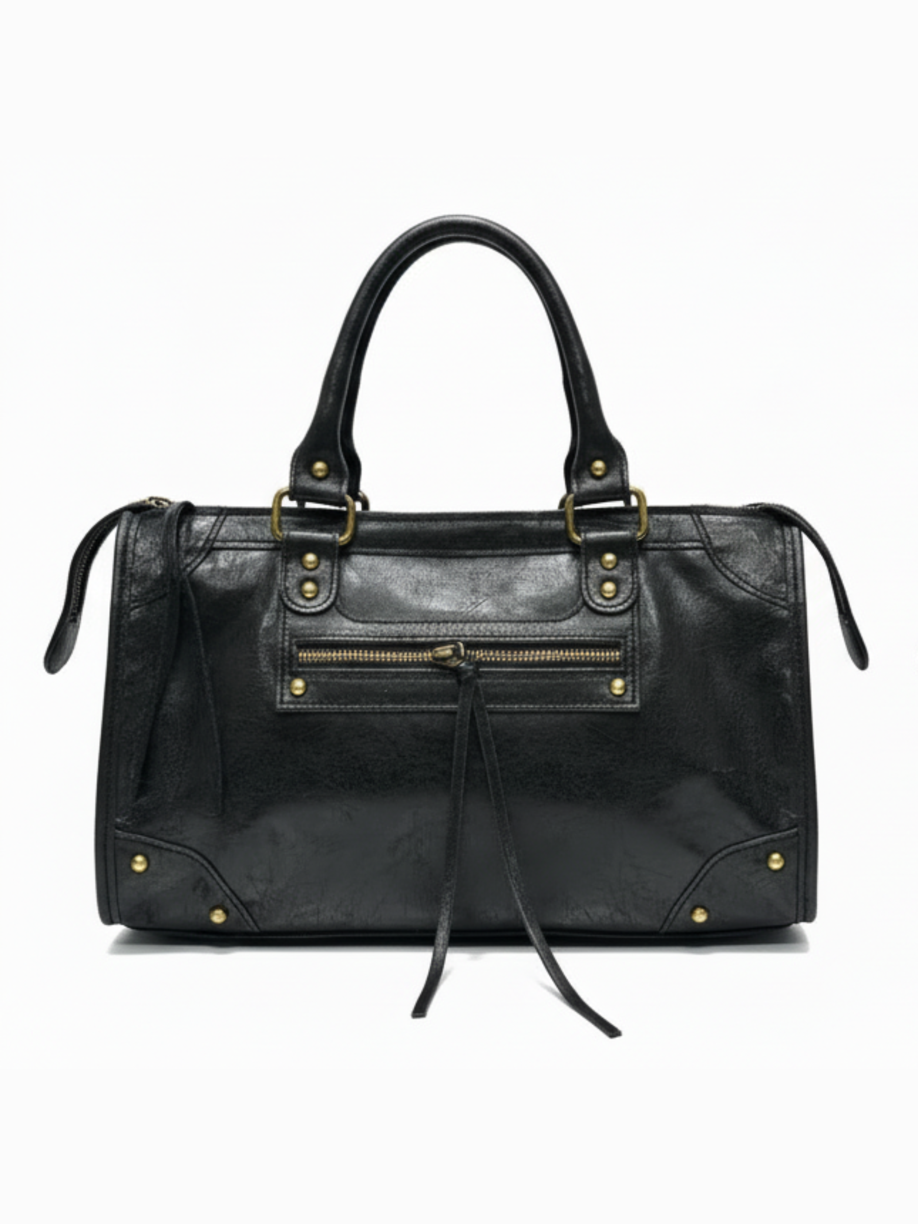 Verona Heritage Satchel in black vintage brushed Italian leather by GOLD x TEAL.