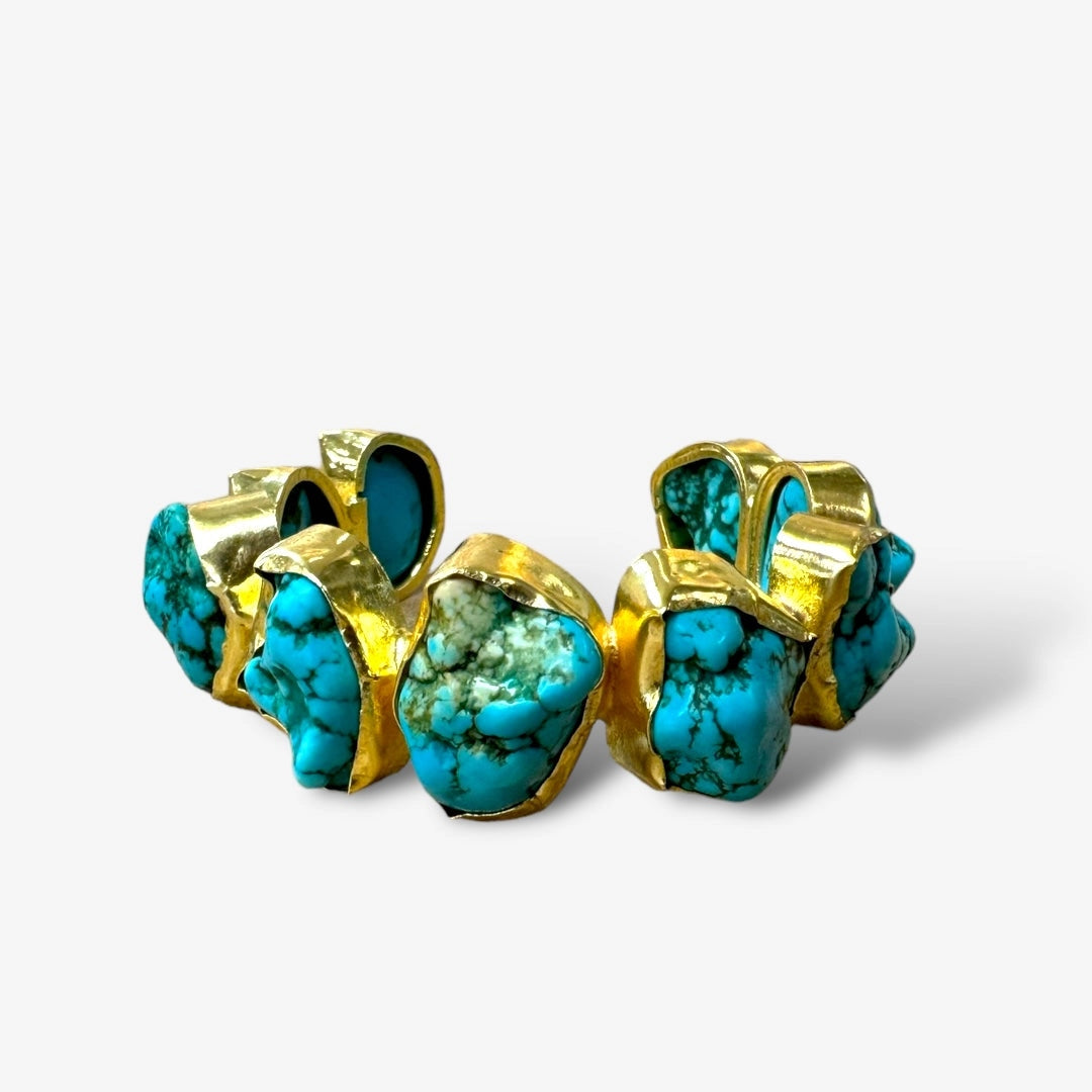 Raw-cut amazonite stone bracelet with gold-plated brass trim by GOLD x TEAL.