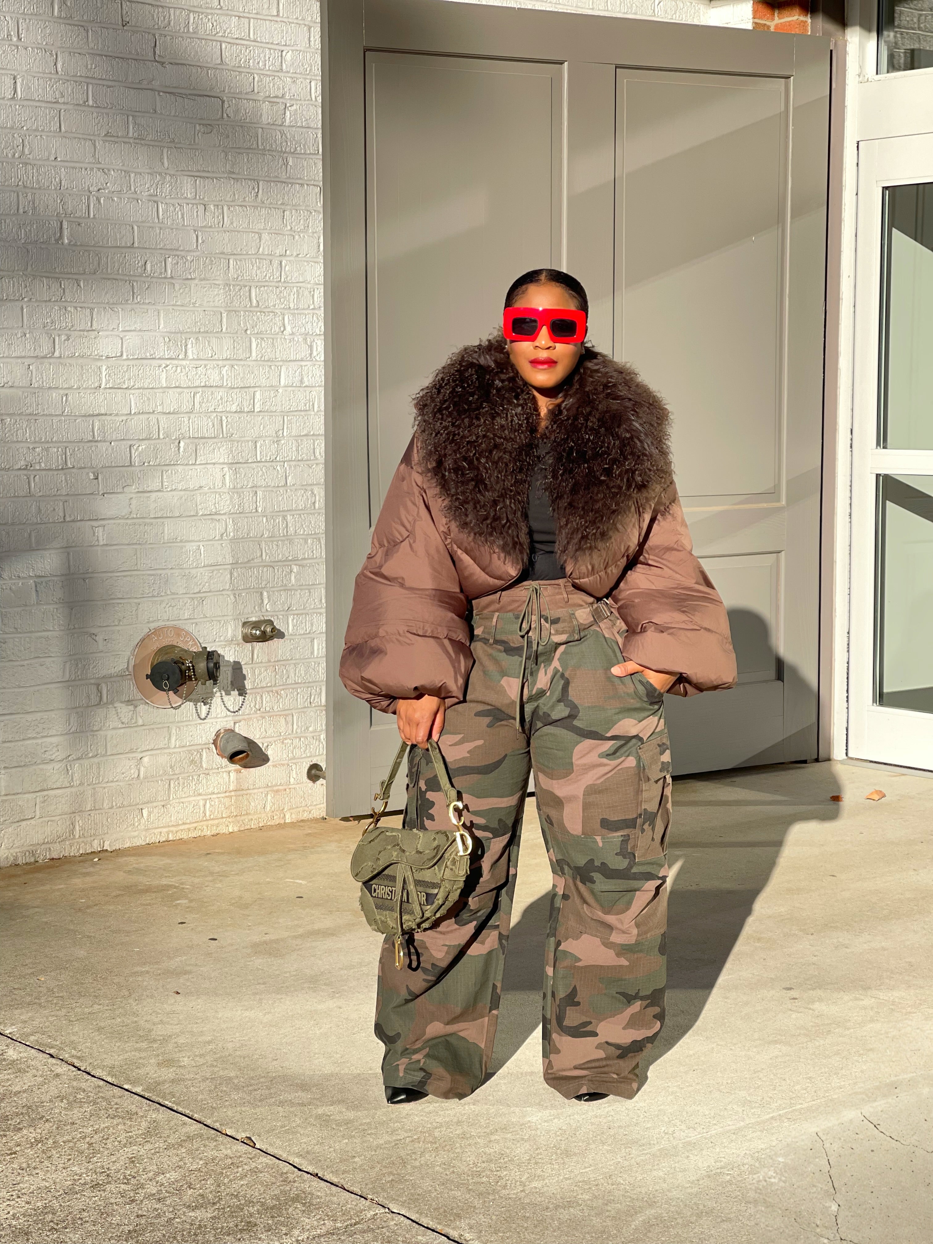 GOLD x TEAL Model wearing brown City Luxe Truffle Jacket.