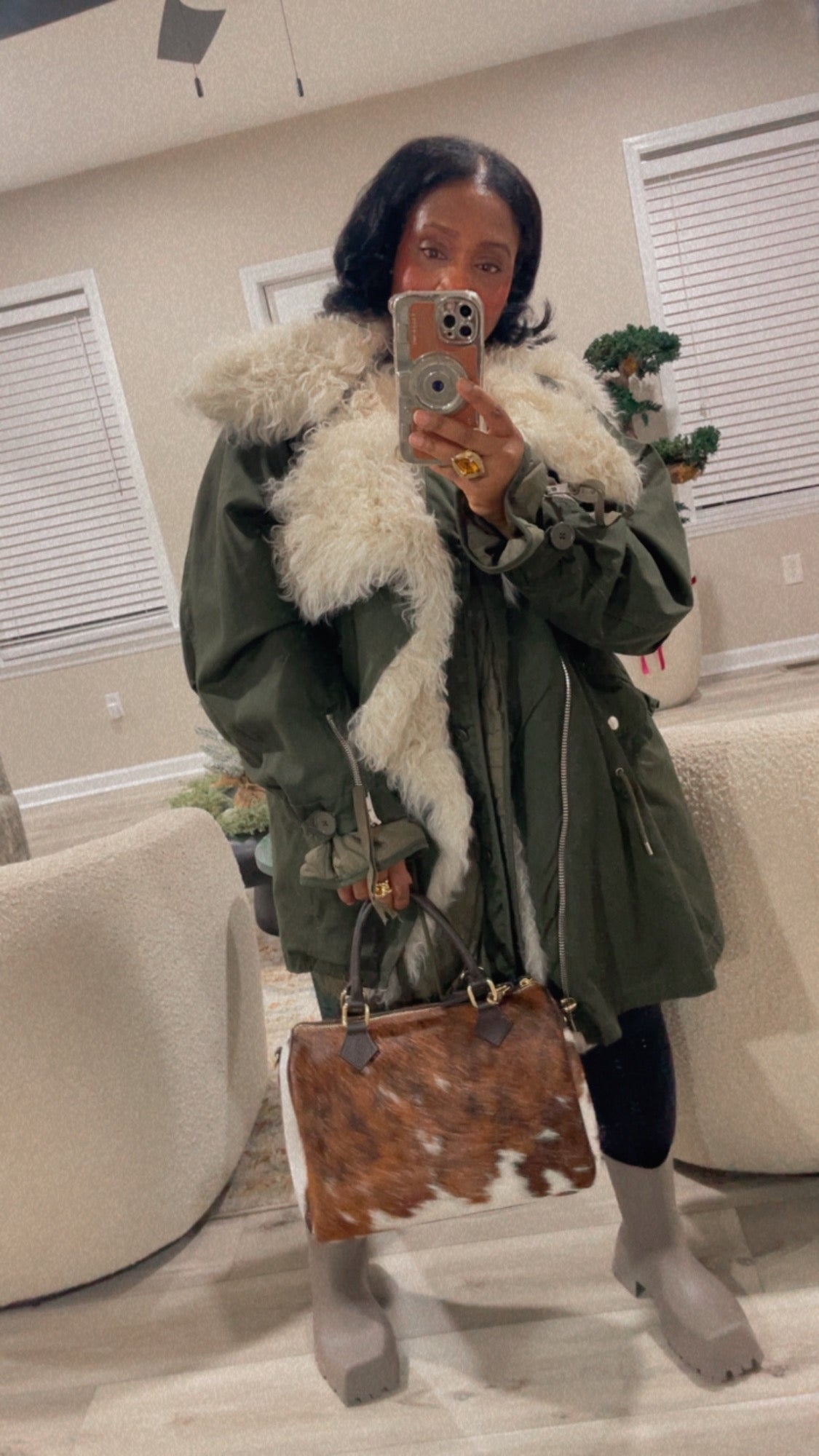 GOLD x TEAL VOYAGE BAG ON MODEL IRL.