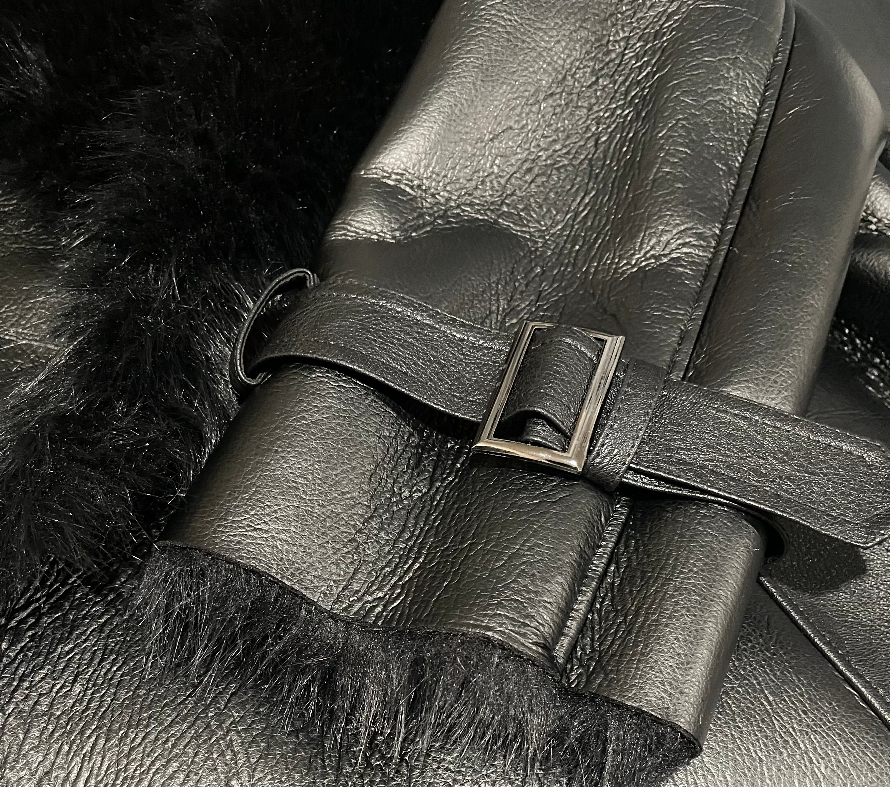 GOLDxTEAL gorgeous luxe faux leather and shearling trench coat.