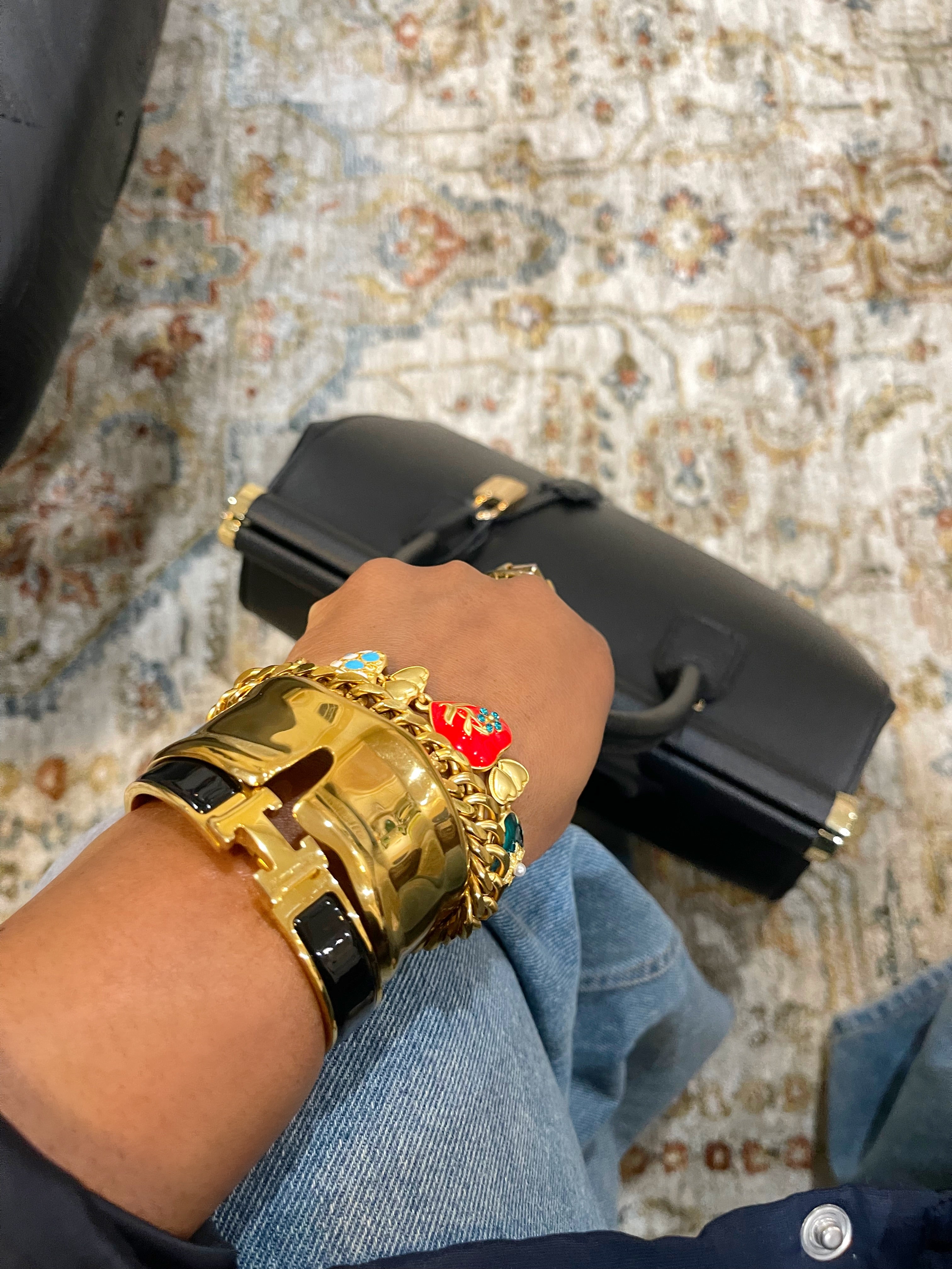 GOLDxTEAL CUFF BRACELET AND THE TAKEOUT BAG.