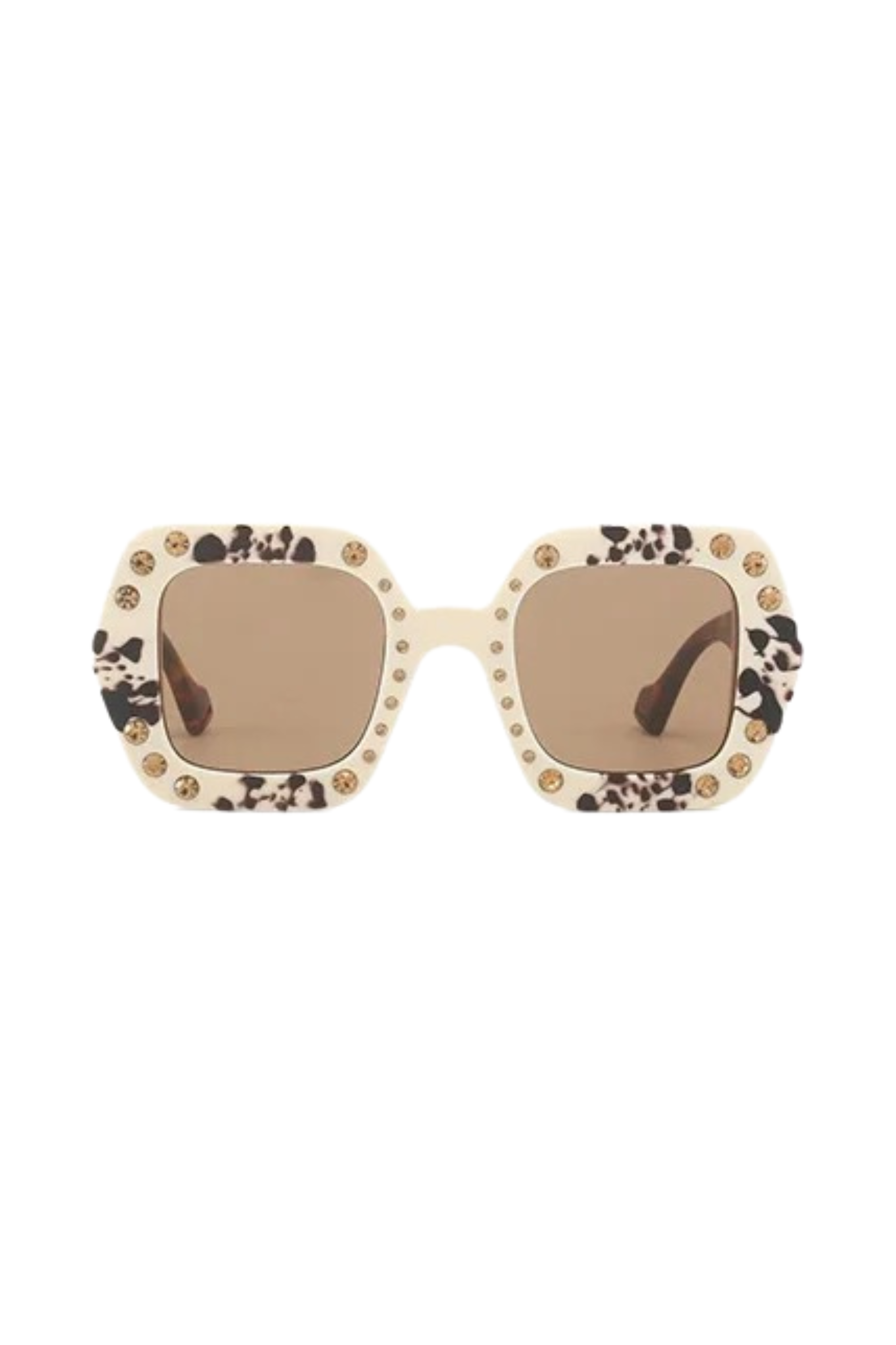 GOLDxTEAL oversized square frame sunglasses with stone embellishments.