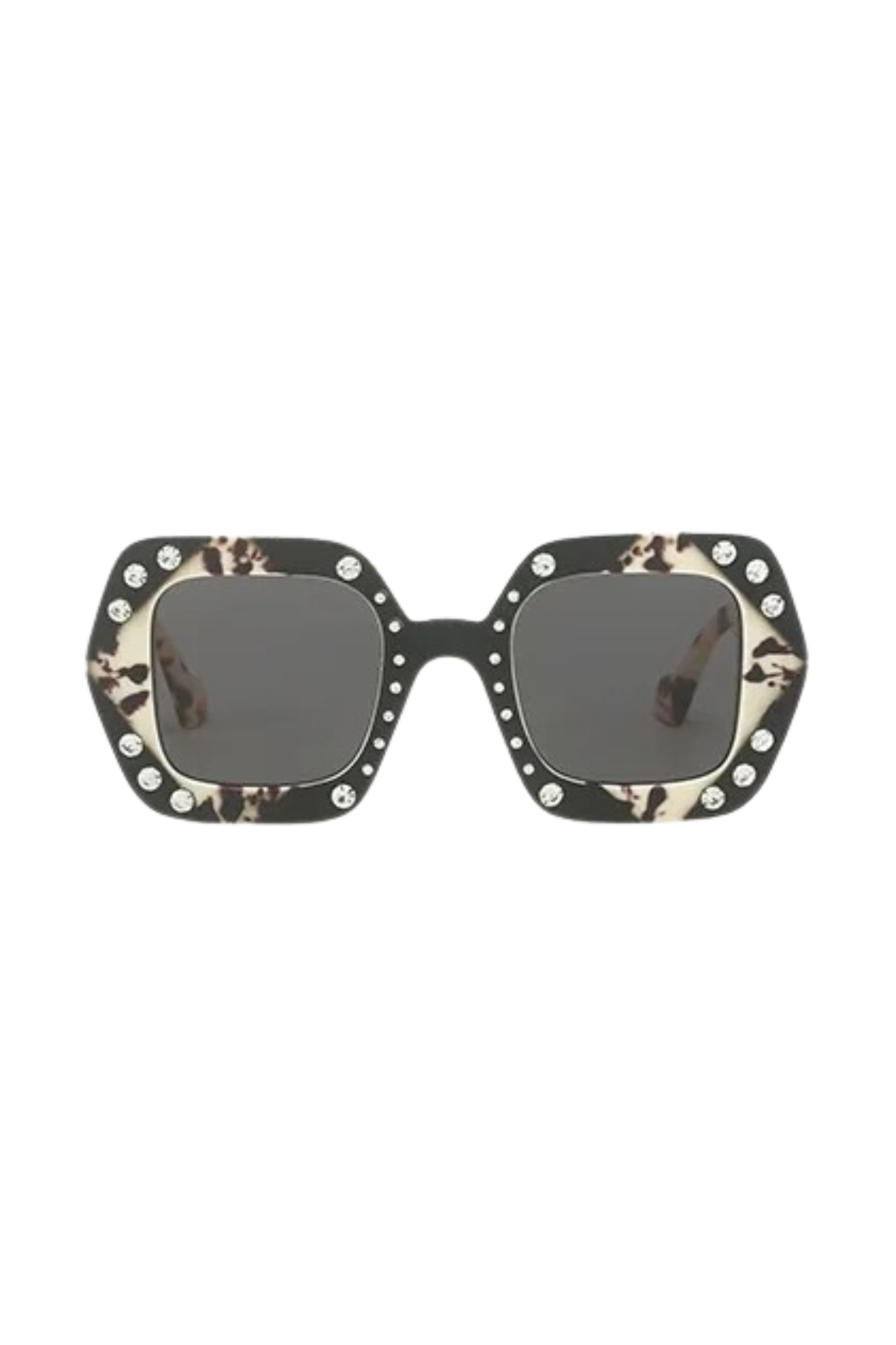 GOLDxTEAL oversized square frame sunglasses with stone embellishments.