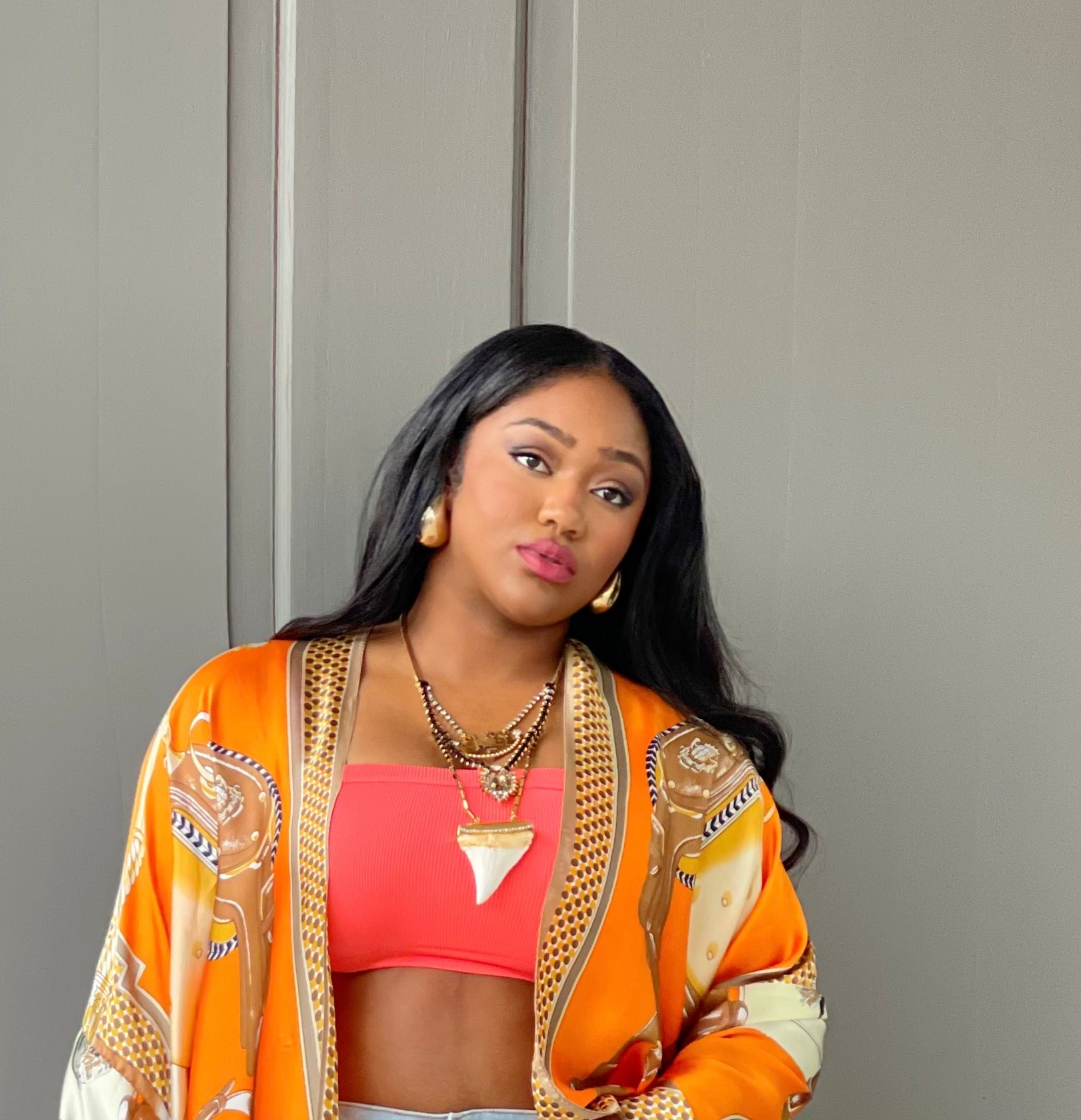 GOLDxTEAL large 18k gold plated drop earrings.