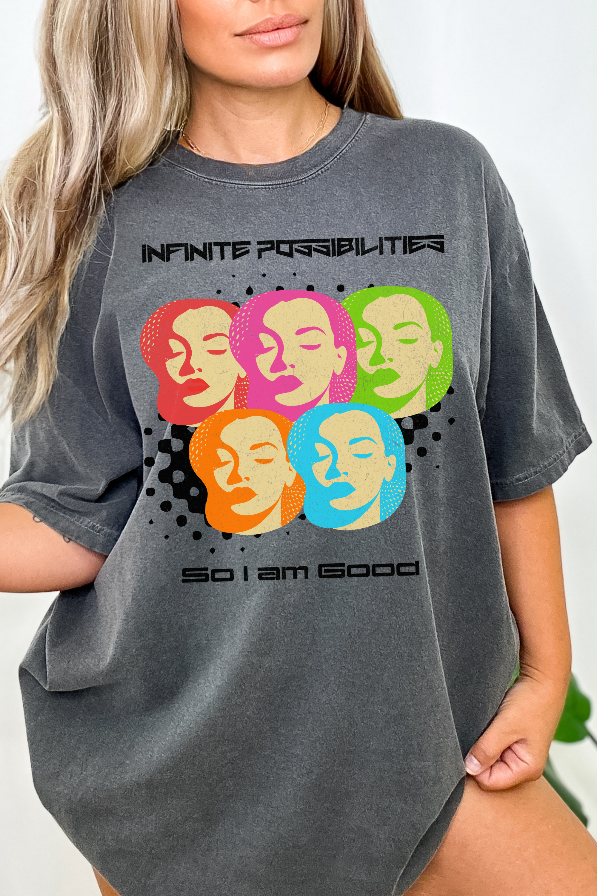 GOLDxTEAL colorful infinite possibilities graphic t-shirt.