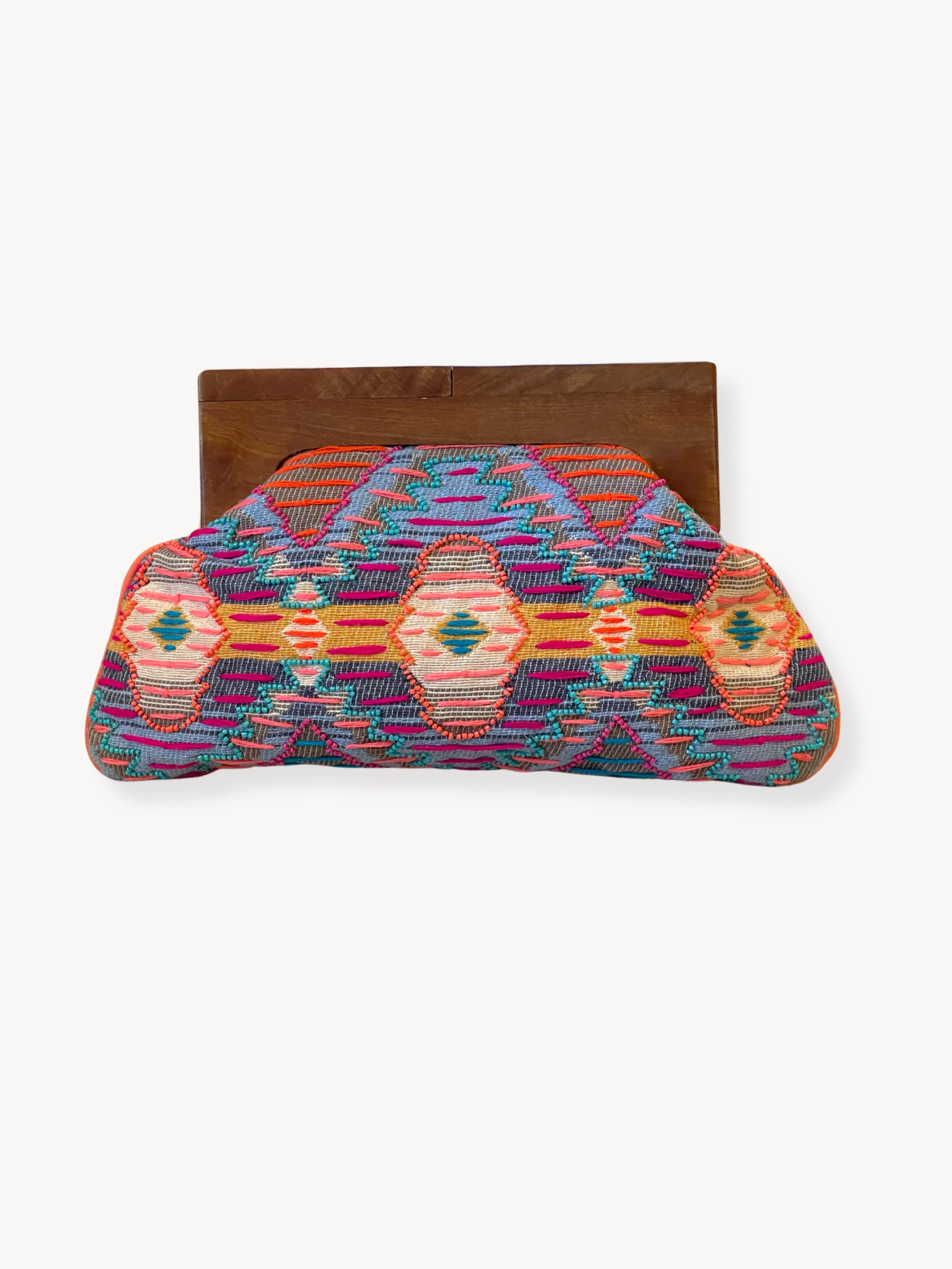 GOLDxTEAL colorful handmade beaded clutch.