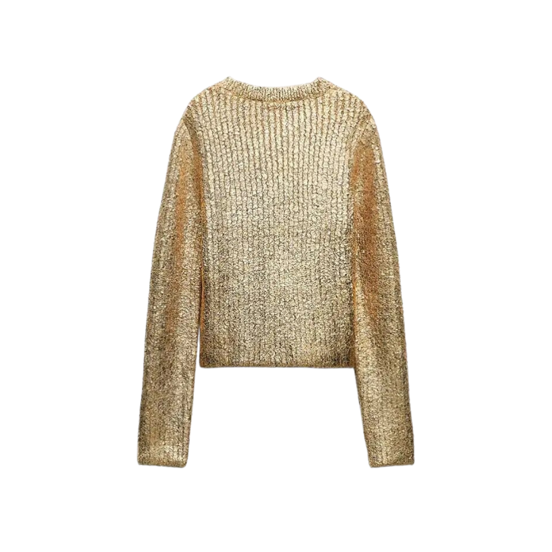 GOLDxTEAL painted metallic gold sweater.