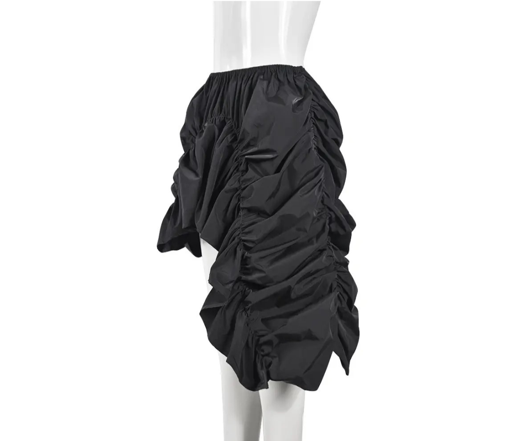 GOLDxTEAL designer ruched mini skirt. Stylish asymmetrical mini skirt.