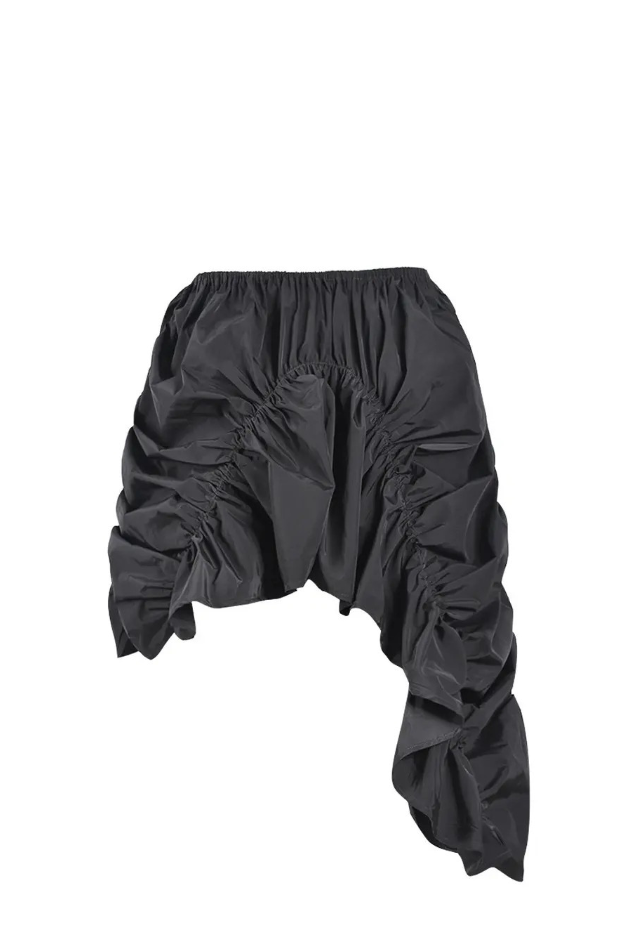 GOLDxTEAL designer ruched mini skirt. Stylish asymmetrical mini skirt.