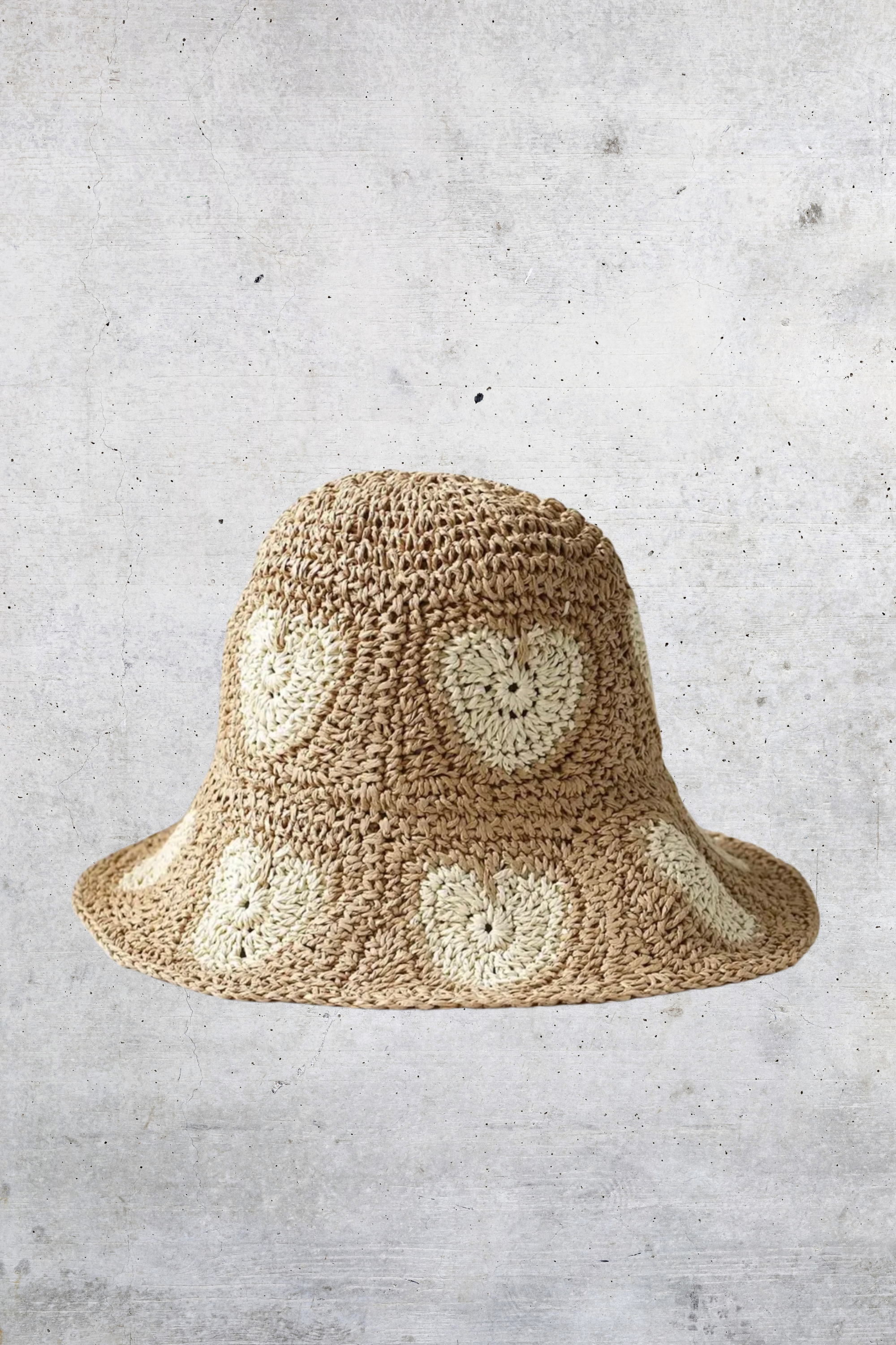 GOLDxTEAL crochet straw bucket hat.
