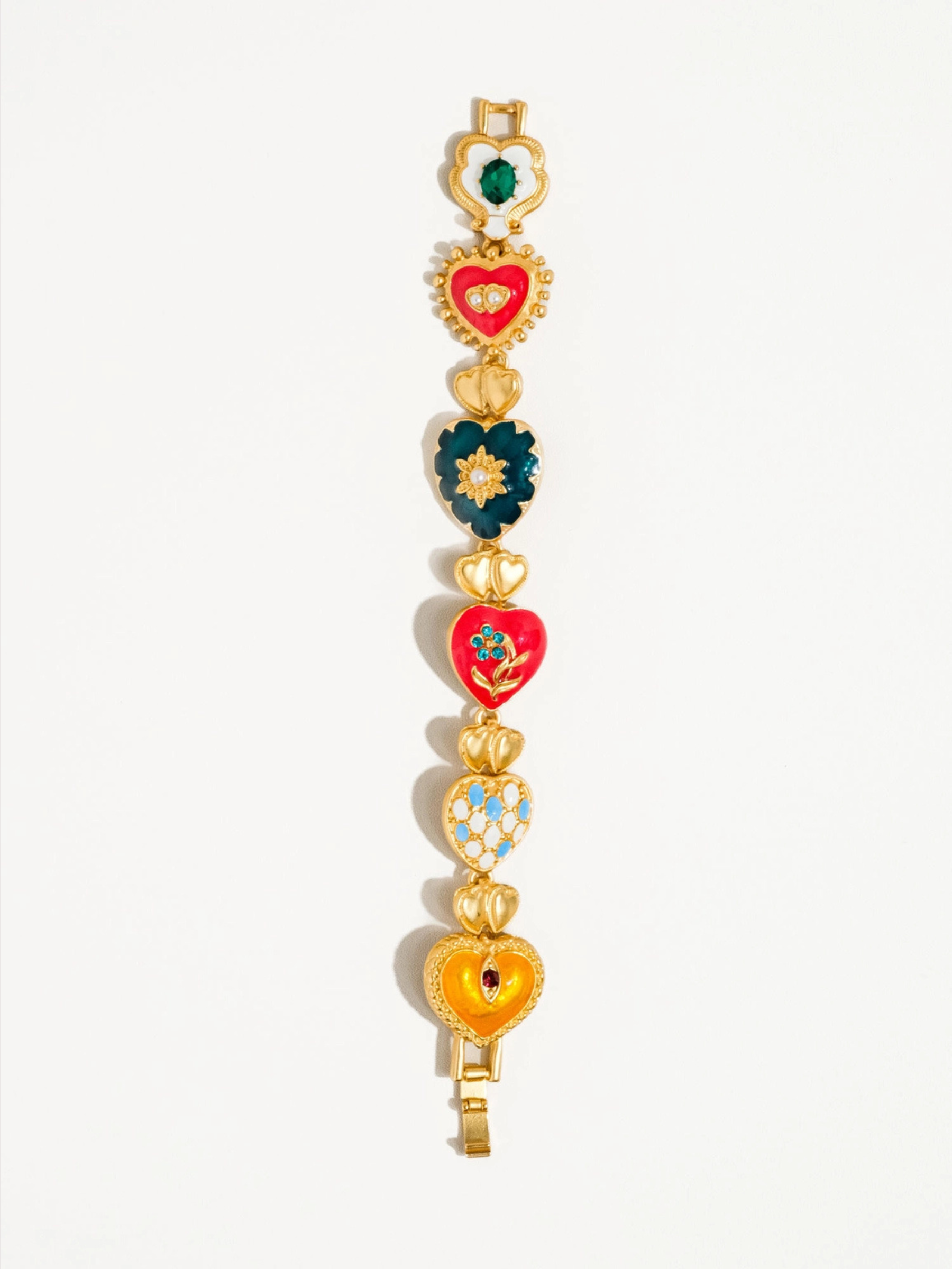 GOLDxTEAL colorful vintage style heart link bracelet.