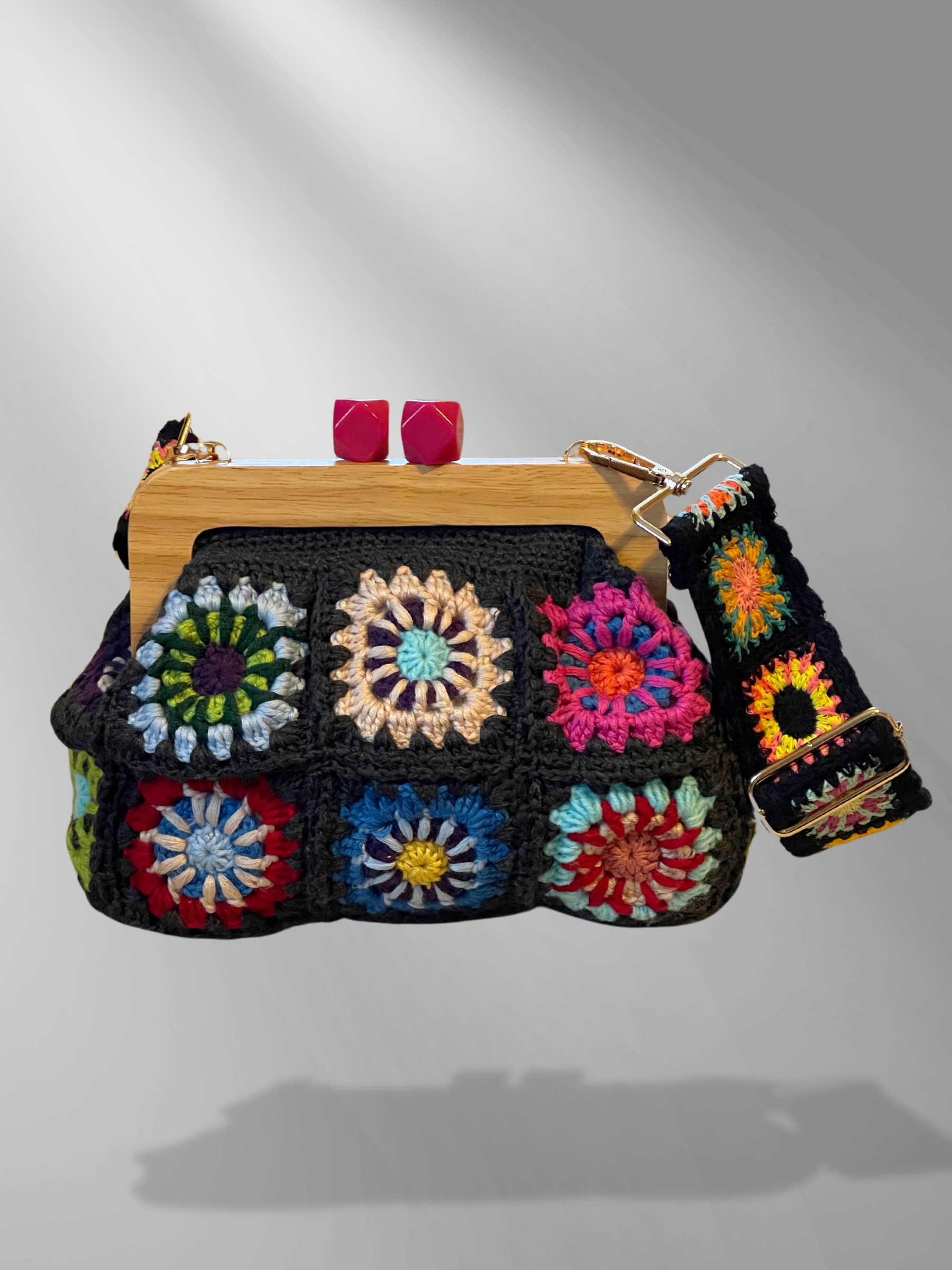 GOLDxTEAL stunning crochet knitted clutch with crochet detachable strap.