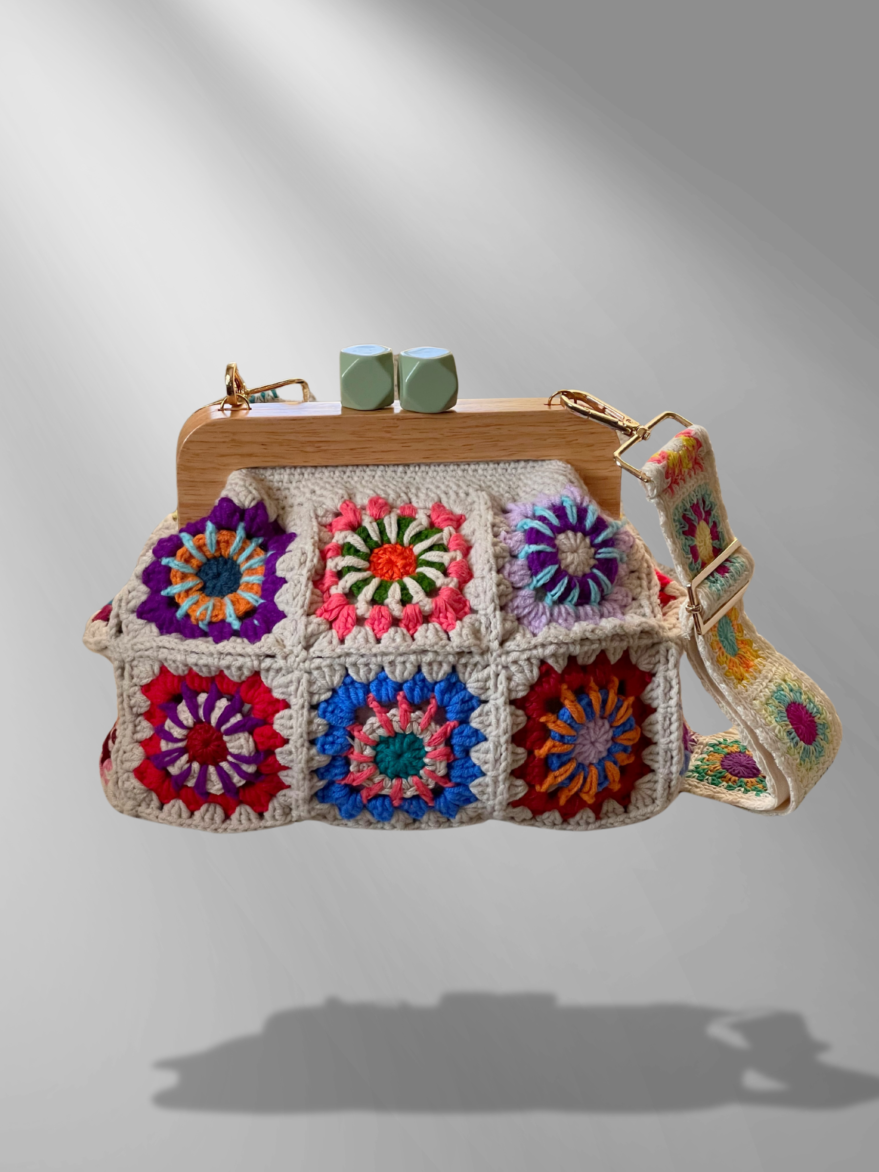 GOLDxTEAL stunning crochet knitted clutch with adjustable shoulder strap.