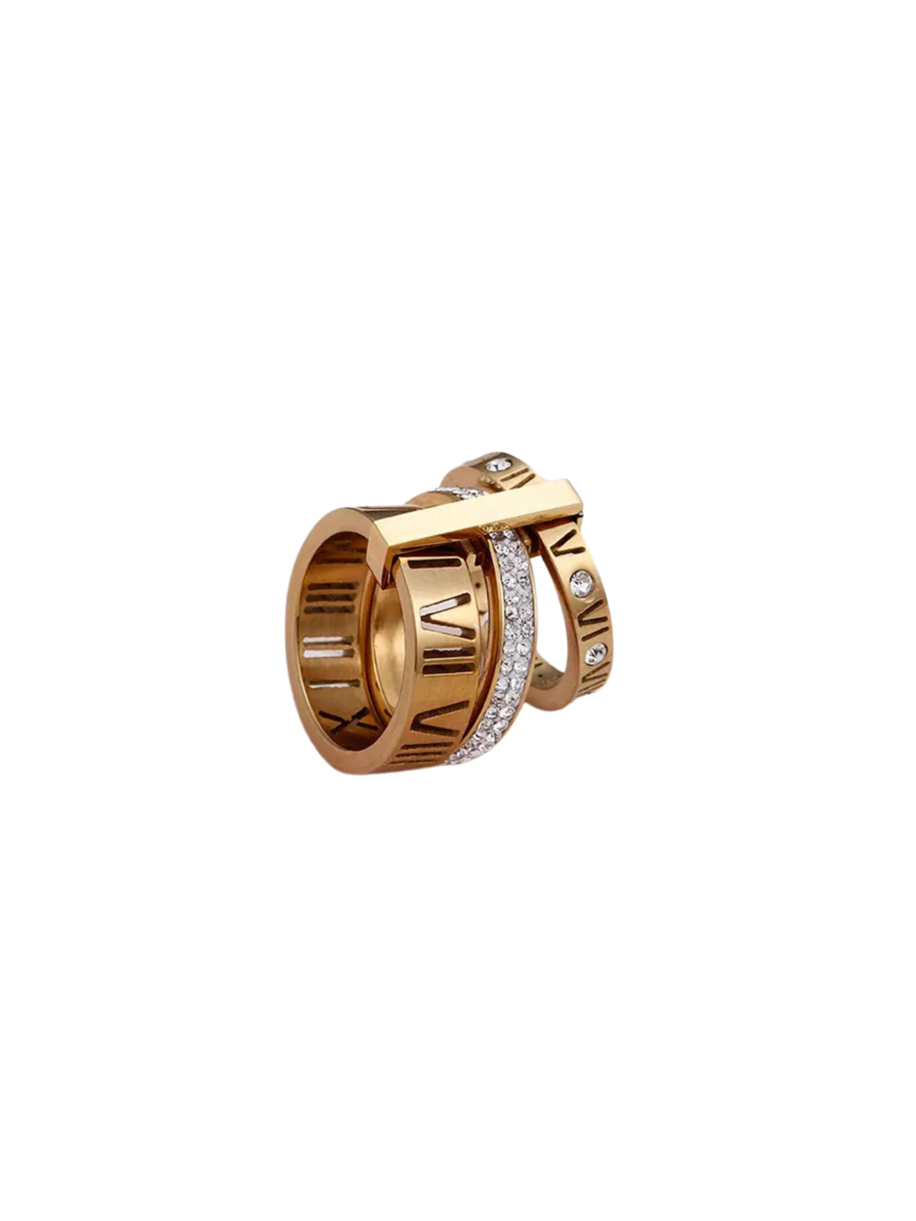 GOLDxTEAL gold triple stack ring accented with glimmering cubic zirconia.