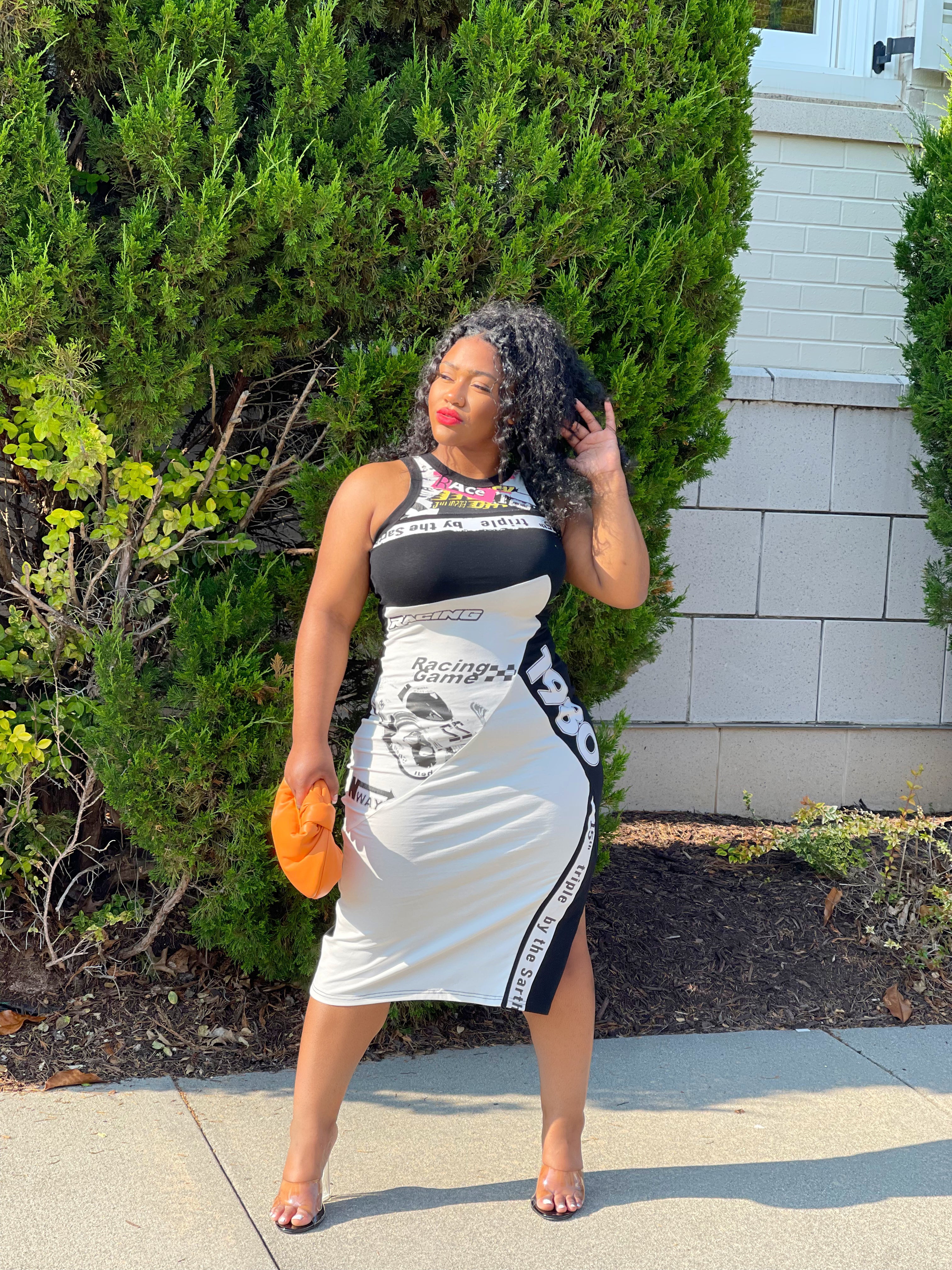 GOLDxTEAL graphic racerback midi dress