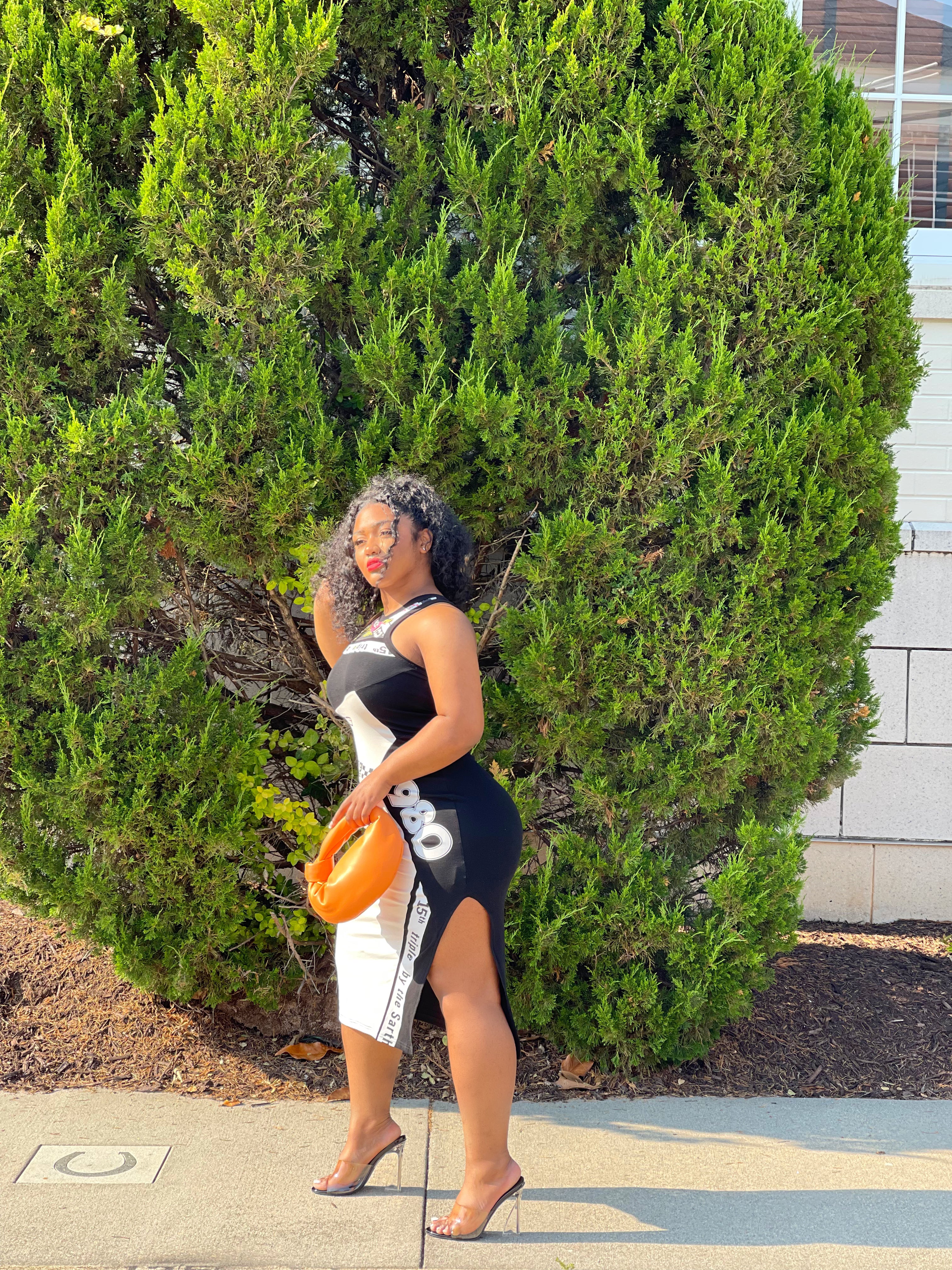 GOLDxTEAL graphic racerback midi dress