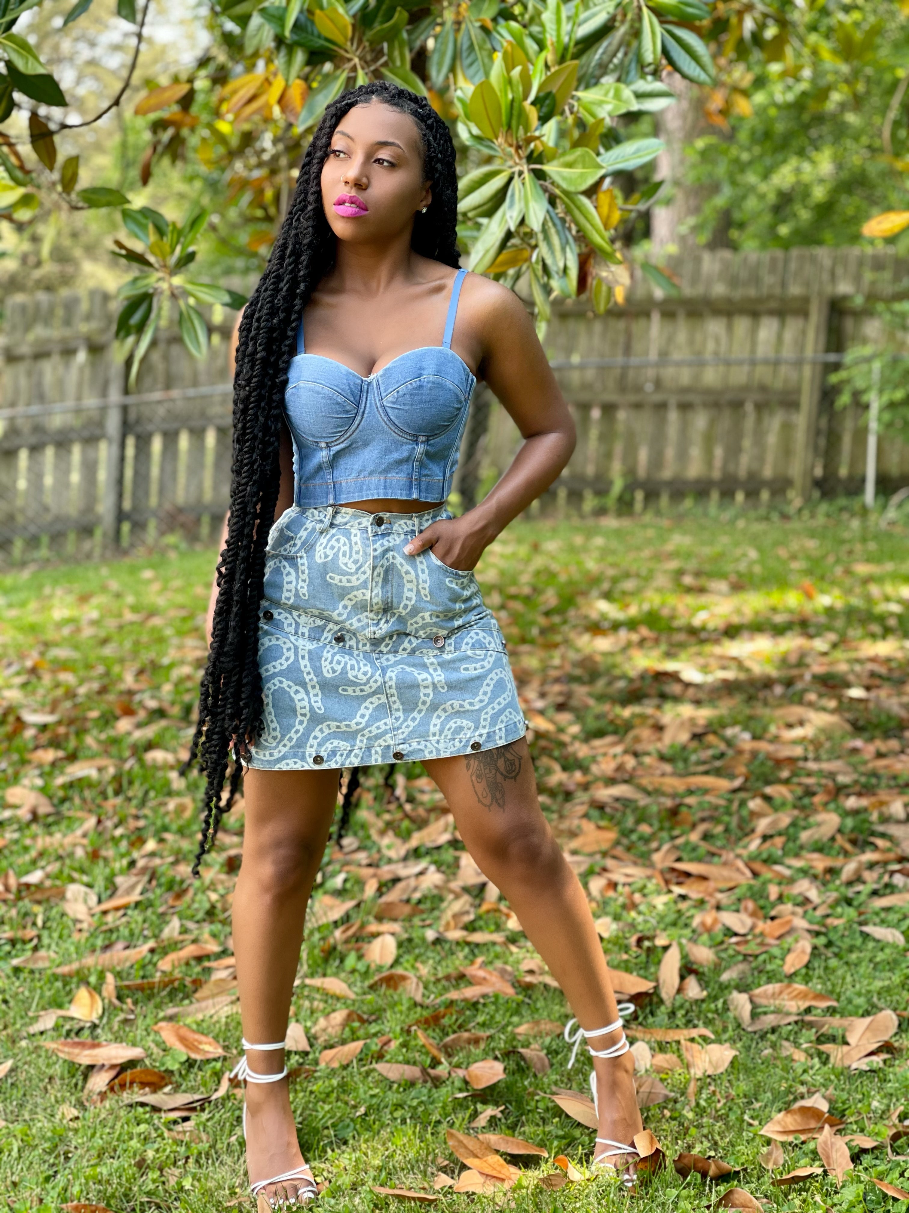 GOLDxTEAL denim buster top.