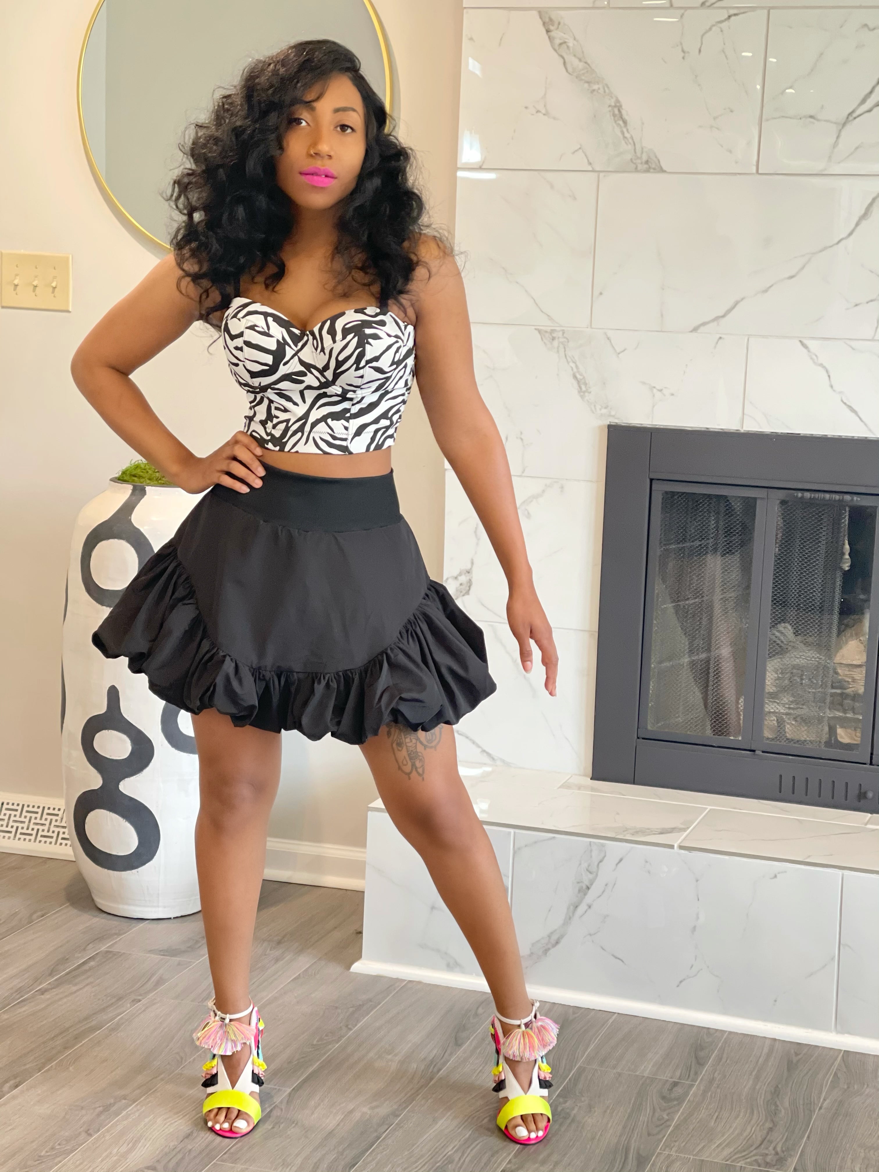 GOLDxTEAL zebra prints bustier crop top.