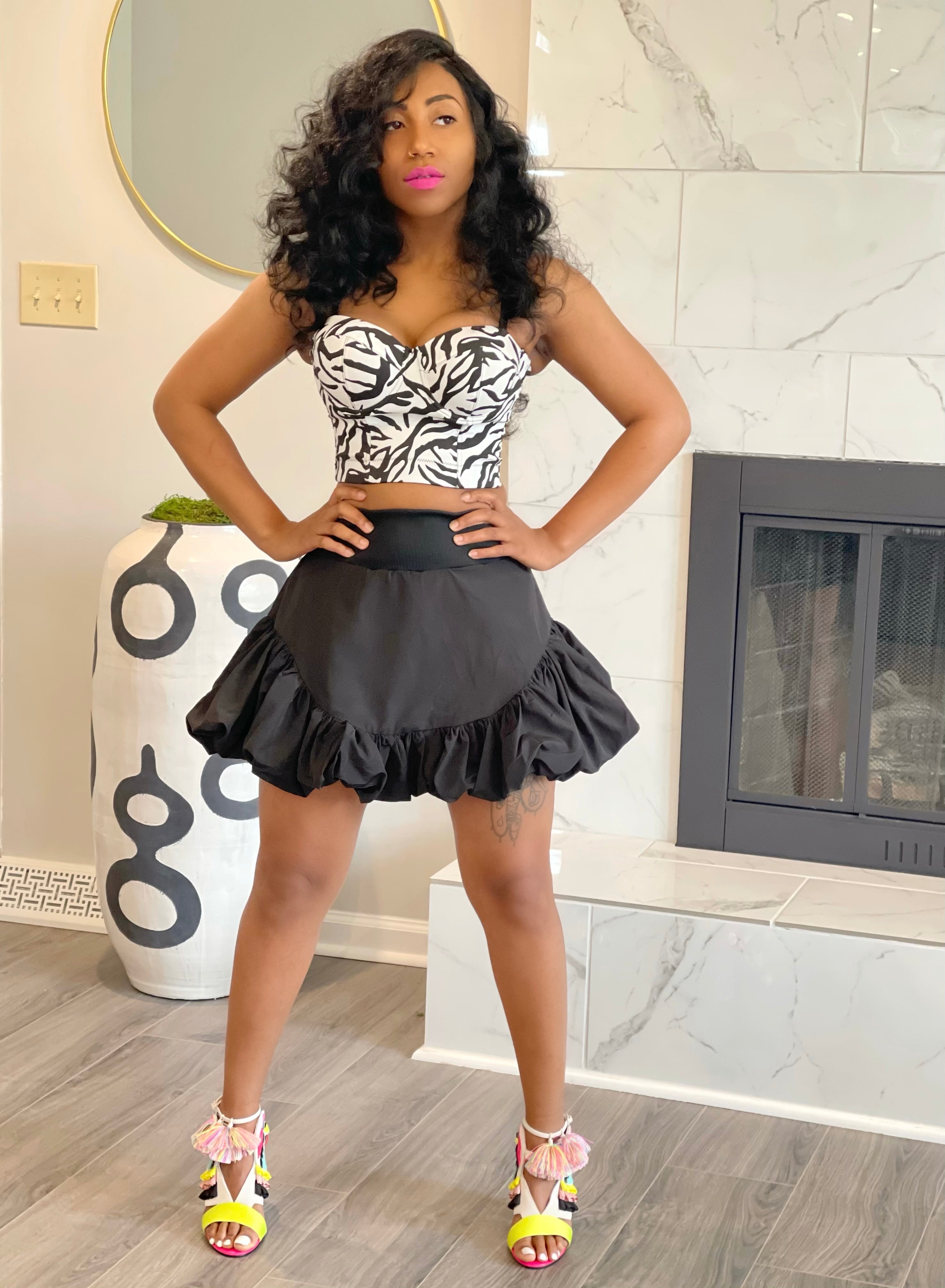 GOLDxTEAL zebra prints bustier crop top.