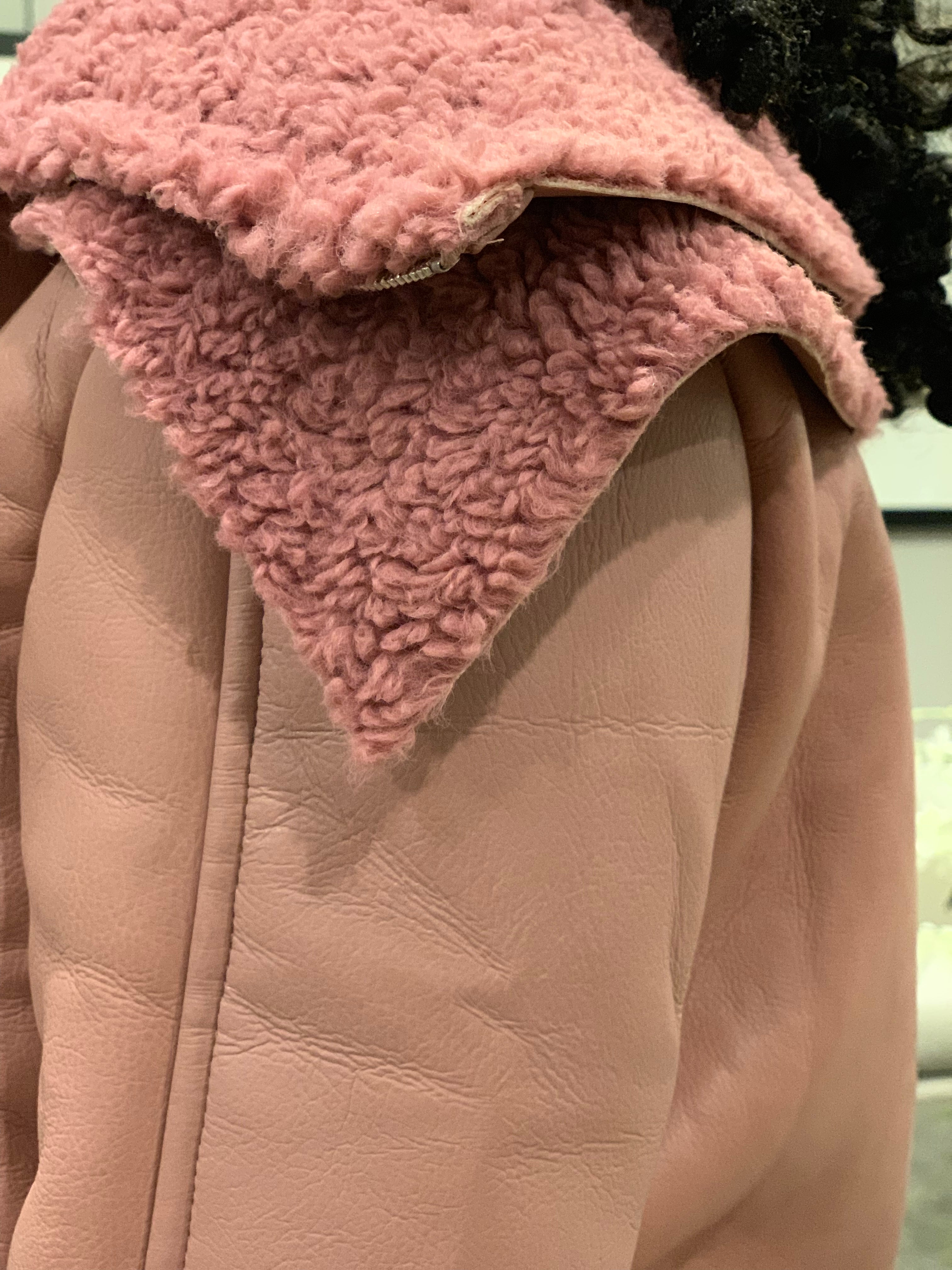 GOLDxTEAL stylish mauve vegan leather shearling jacket.